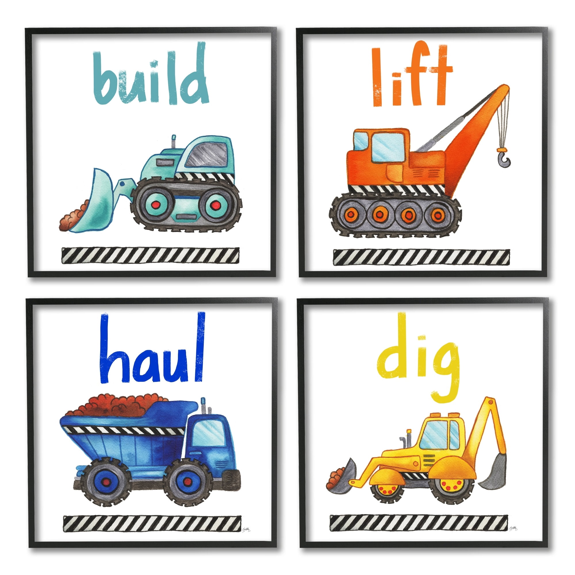 Stupell Industries Dig Lift Haul Build Kids' Construction Truck Vehicles, 17 x 17, Design by Elizabeth Medley