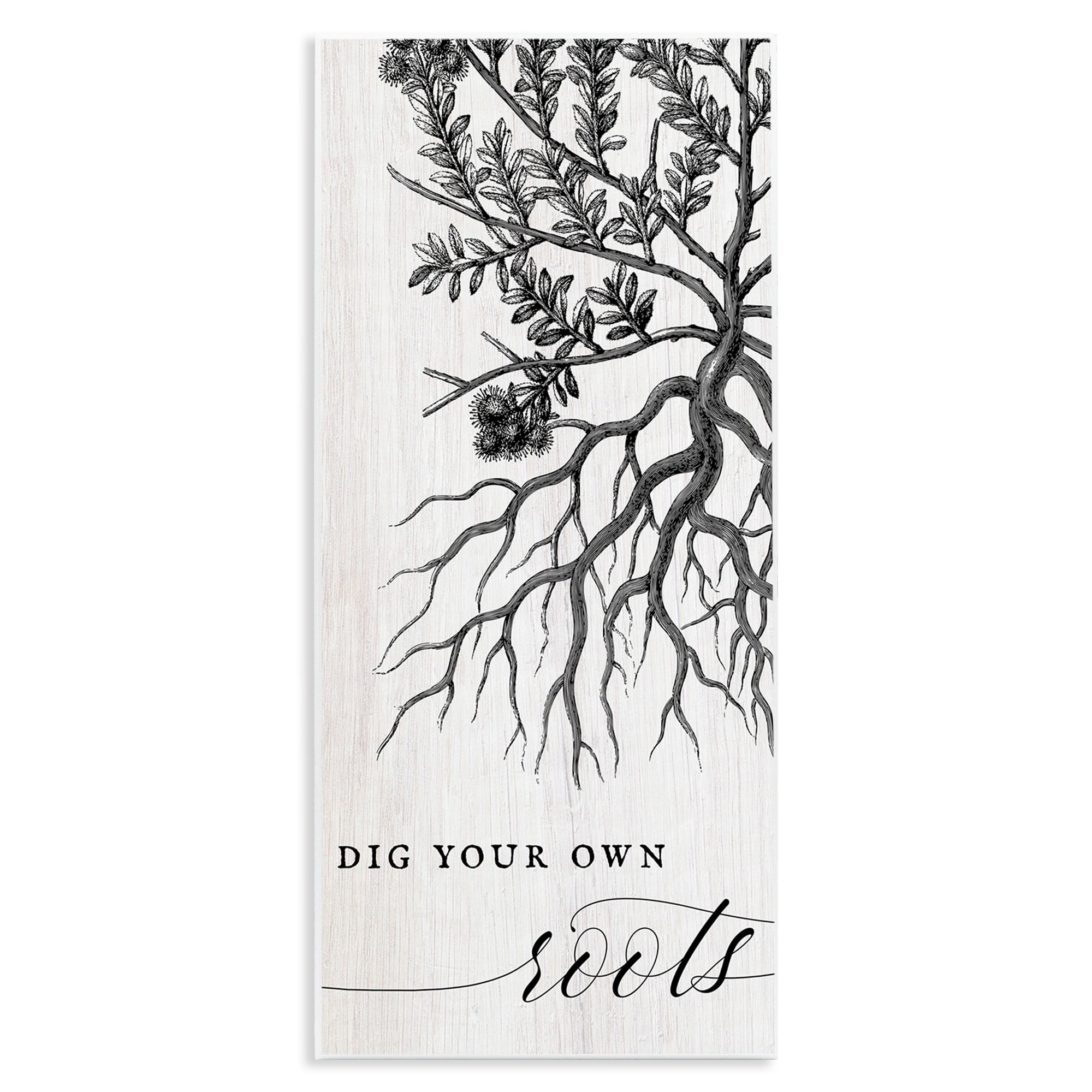 Stupell Industries Dig Your Own Roots Empowering Botanical Quote Wood Wall Art, 7 x 17, Design by Daphne Polselli