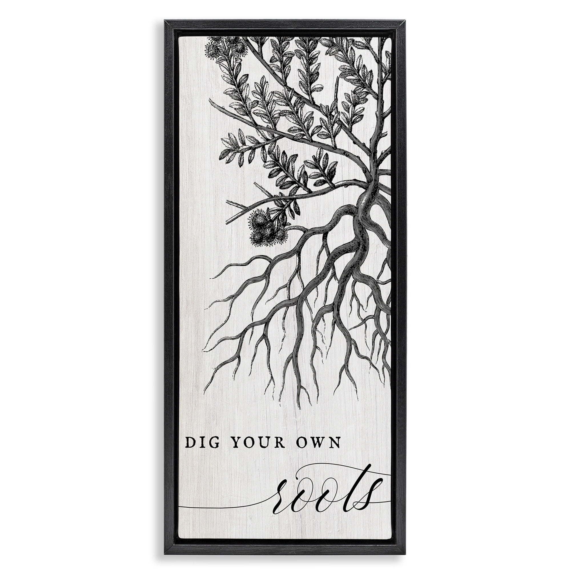 Stupell Industries Dig Your Own Roots Empowering Inspirational Painting Black Floater Framed Canvas Art Print Wall Art, 11 x 25
