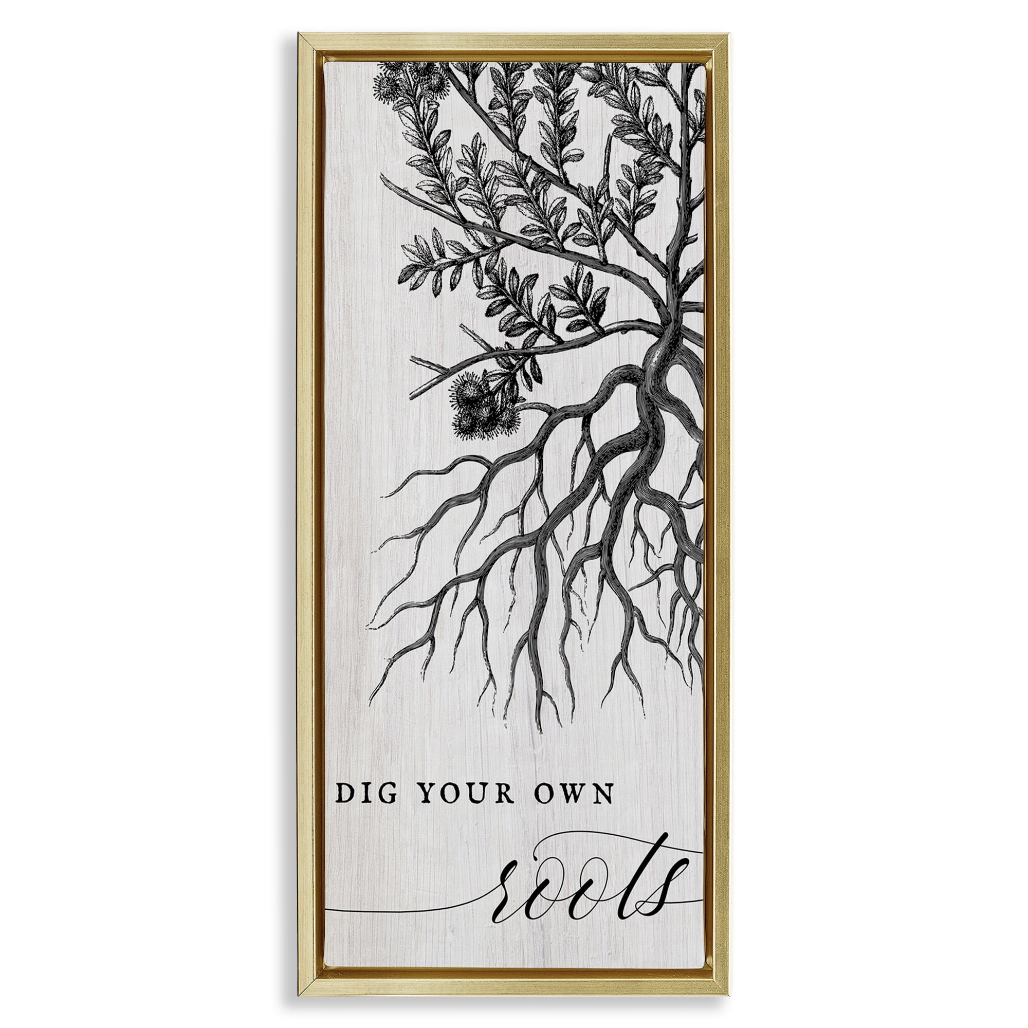 Stupell Industries Dig Your Own Roots Empowering Inspirational Painting Gold Floater Framed Canvas Art Print Wall Art, 11 x 25