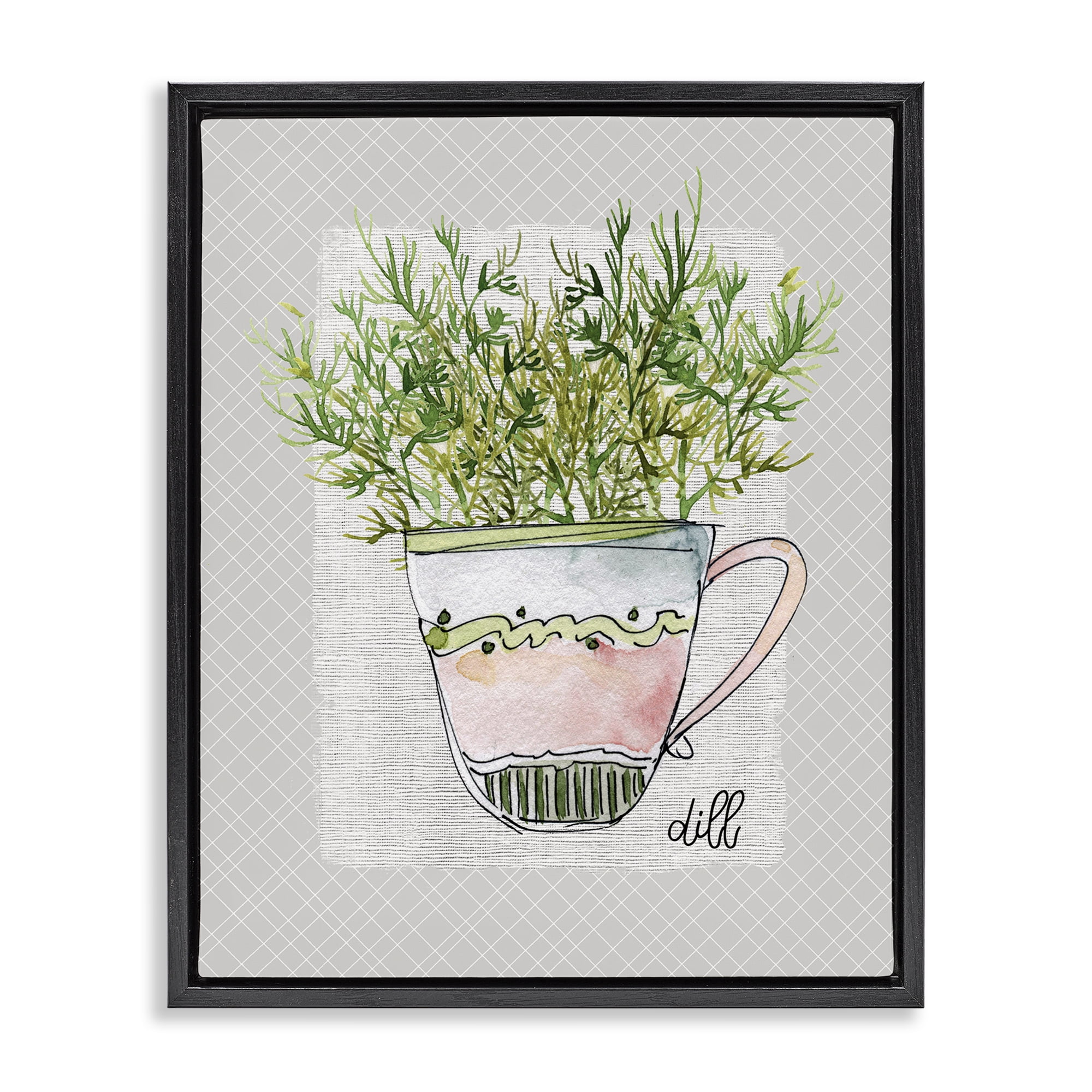 Stupell Industries Dill Herb Mug Black Framed Floater Canvas Wall Art, design by Livi Finn