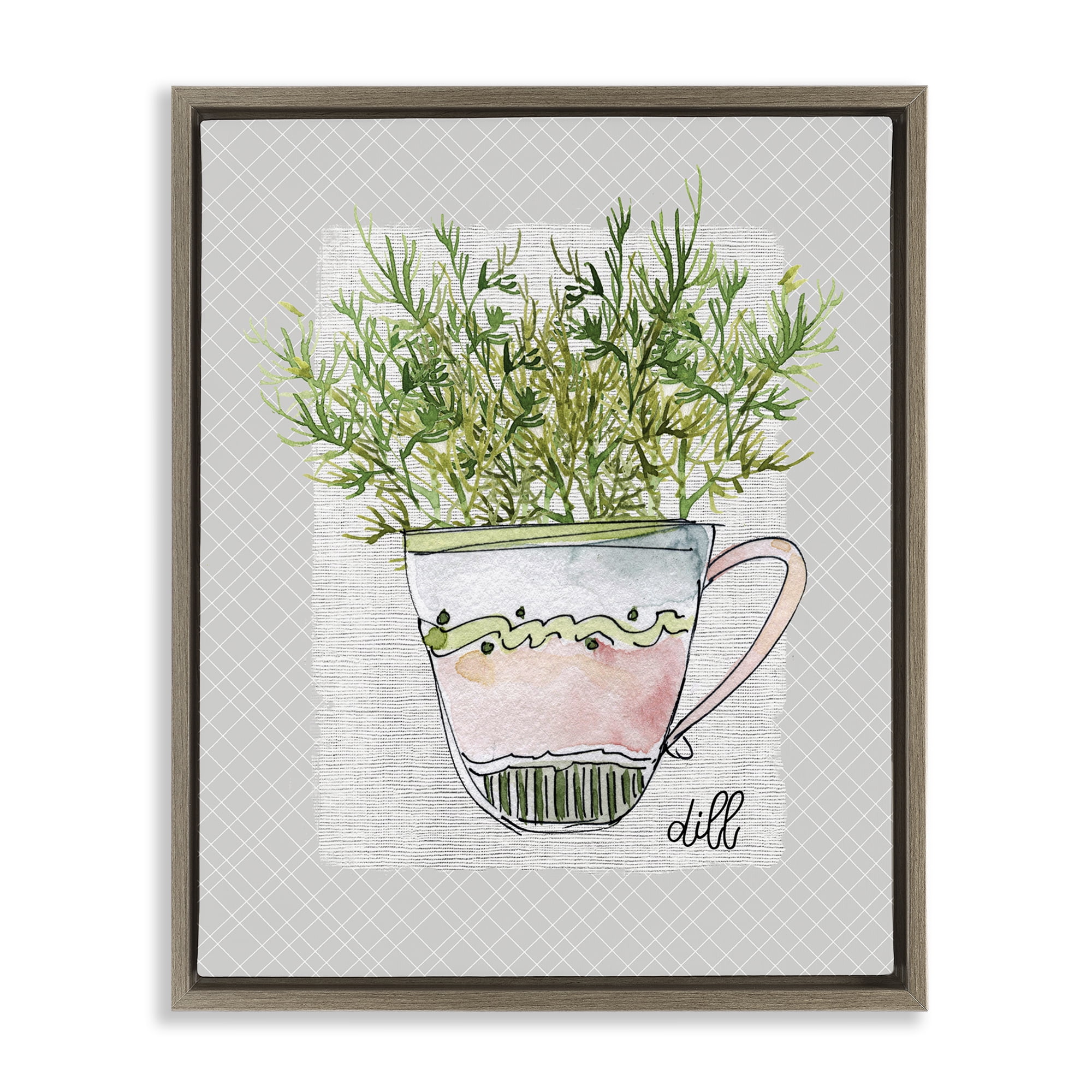 Stupell Industries Dill Herb Mug Brown Framed Floater Canvas Wall Art, design by Livi Finn