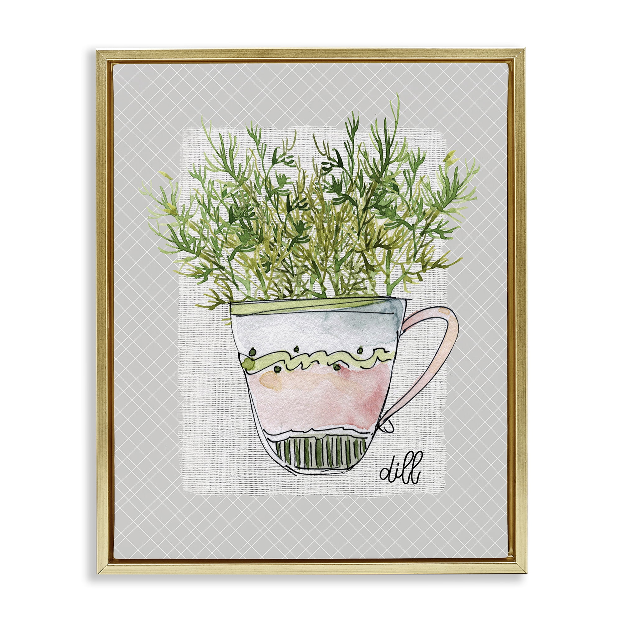 Stupell Industries Dill Herb Mug Gold Framed Floater Canvas Wall Art, design by Livi Finn