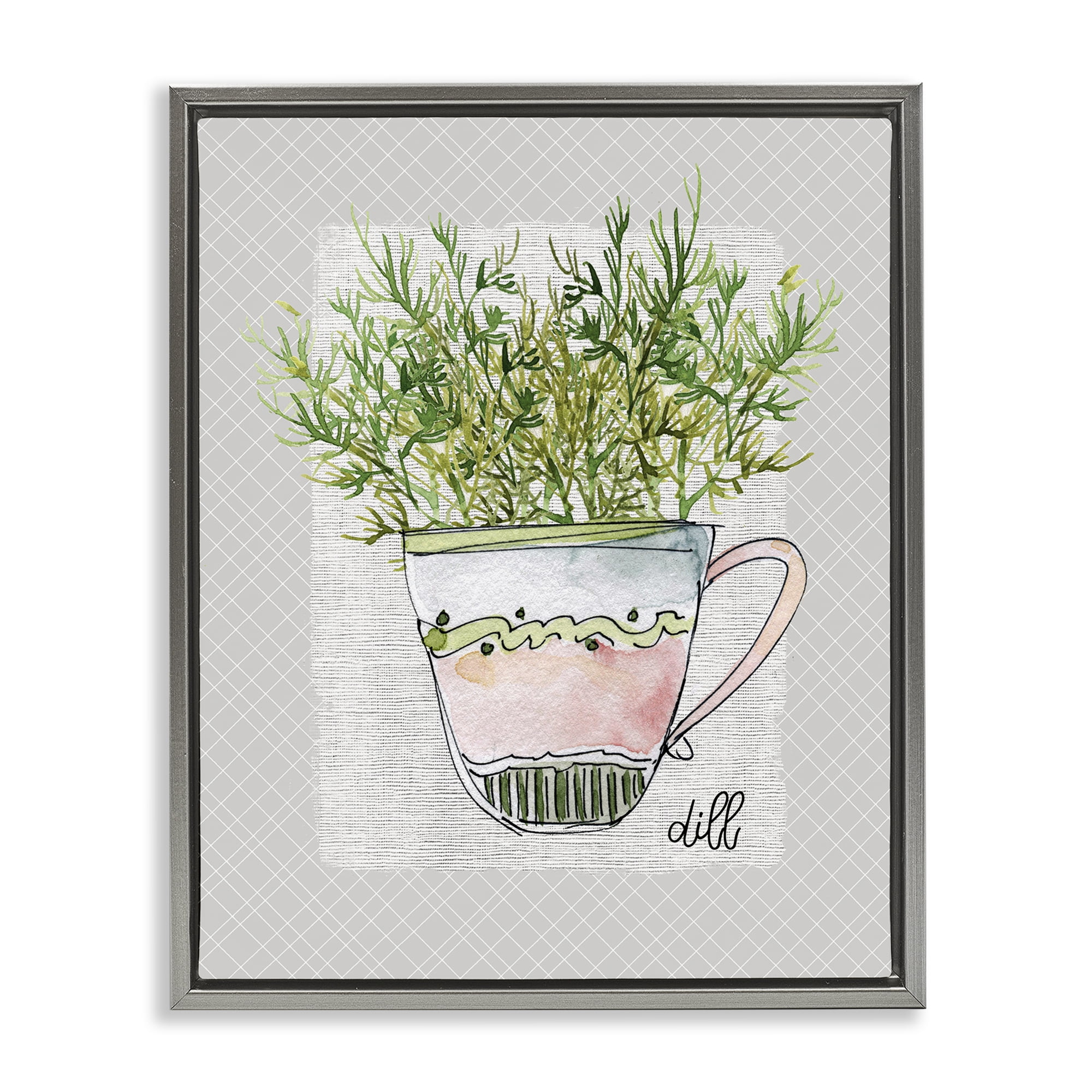 Stupell Industries Dill Herb Mug Gray Framed Floater Canvas Wall Art, design by Livi Finn