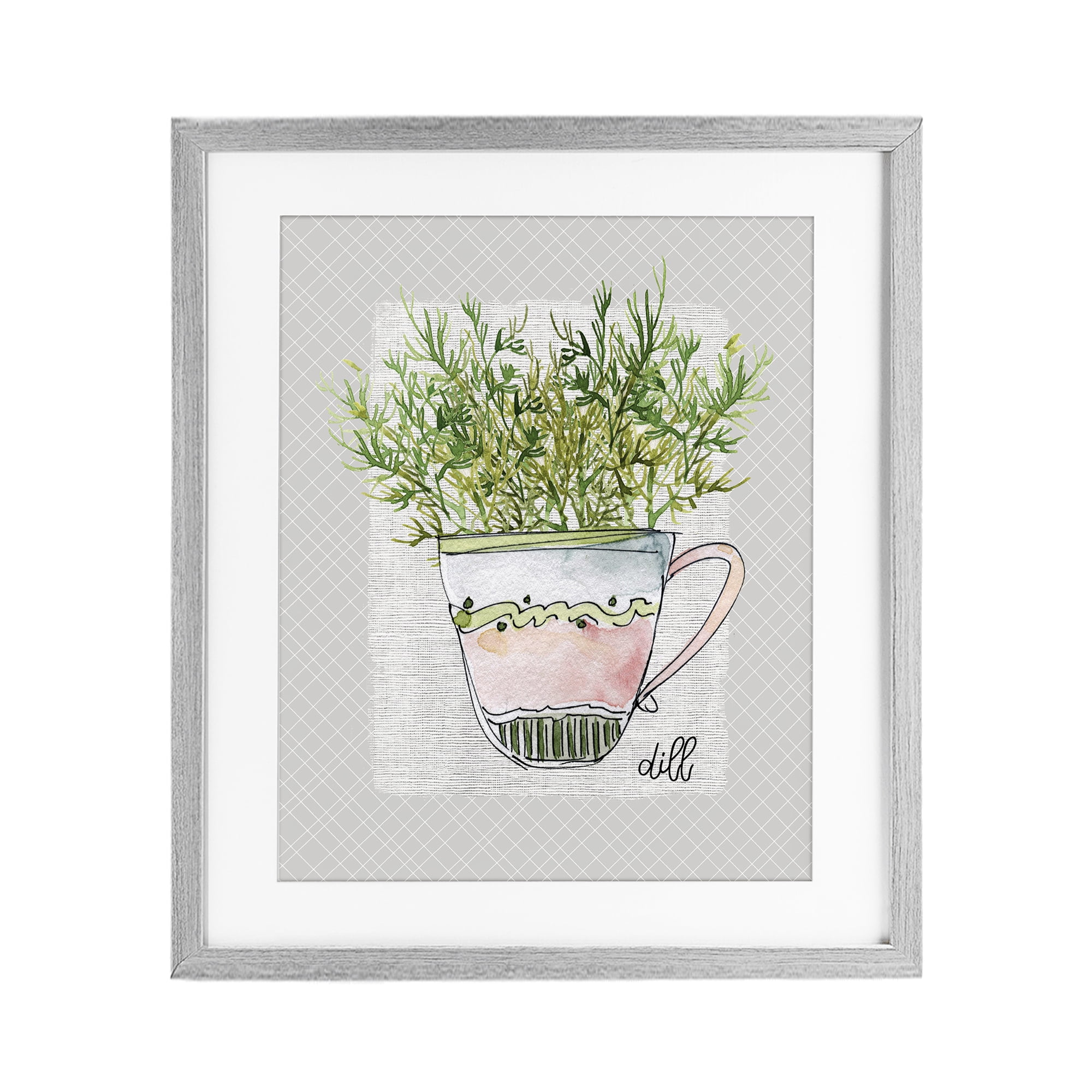 Stupell Industries Dill Herb Mug Gray Framed Print Under Glass, design by Livi Finn