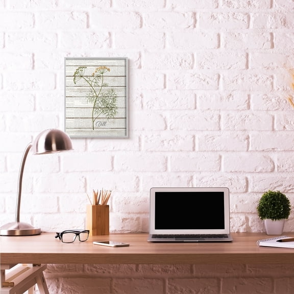 Stupell Industries Dill Vintage Herb Kitchen Dining Room Word Collage Design Gray Farmhouse Rustic Framed Giclee Texturized Art by Kimberly Allen