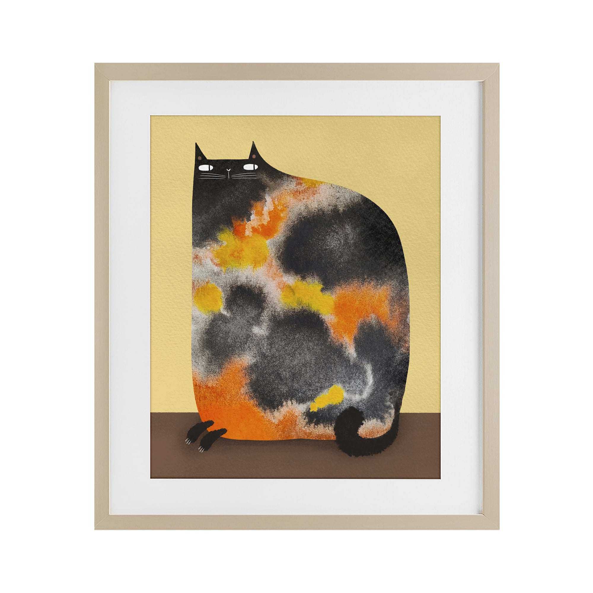 Stupell Industries Diluted Calico Cat Birch Framed Print Under Glass, design by Gabriela Avila