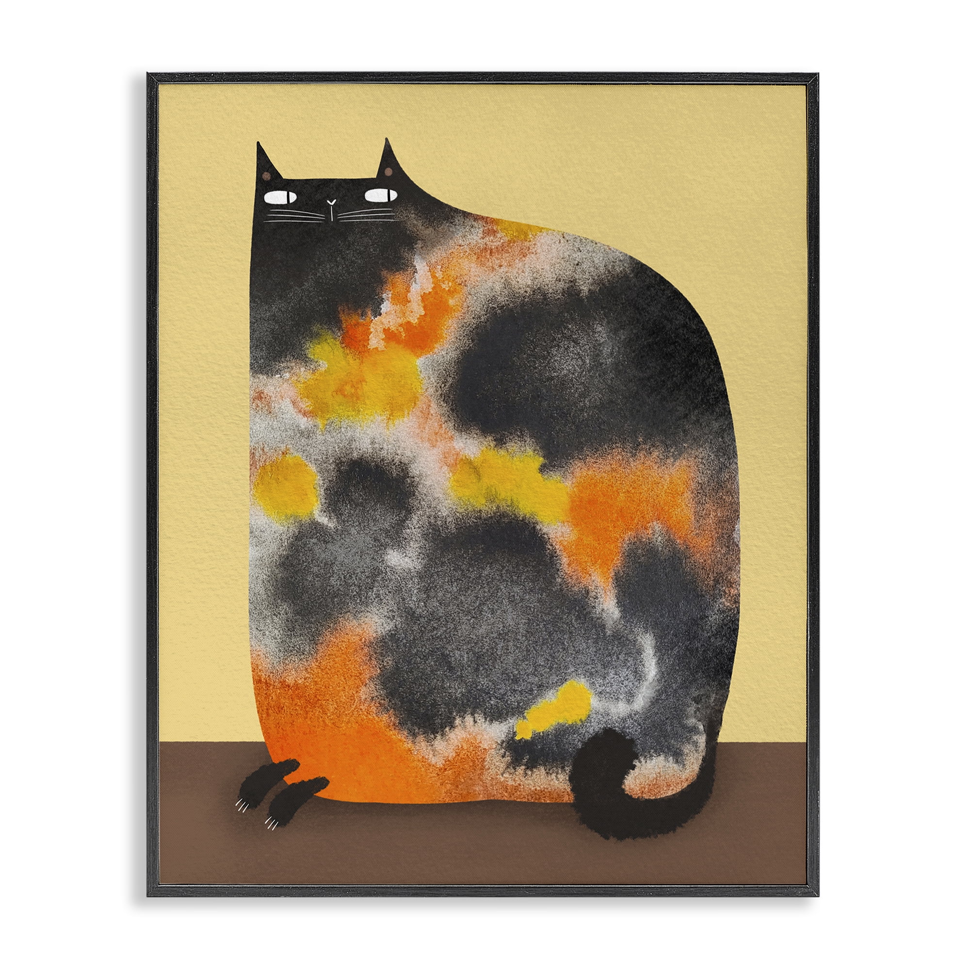 Stupell Industries Diluted Calico Cat Black Framed Giclee Art, design by Gabriela Avila