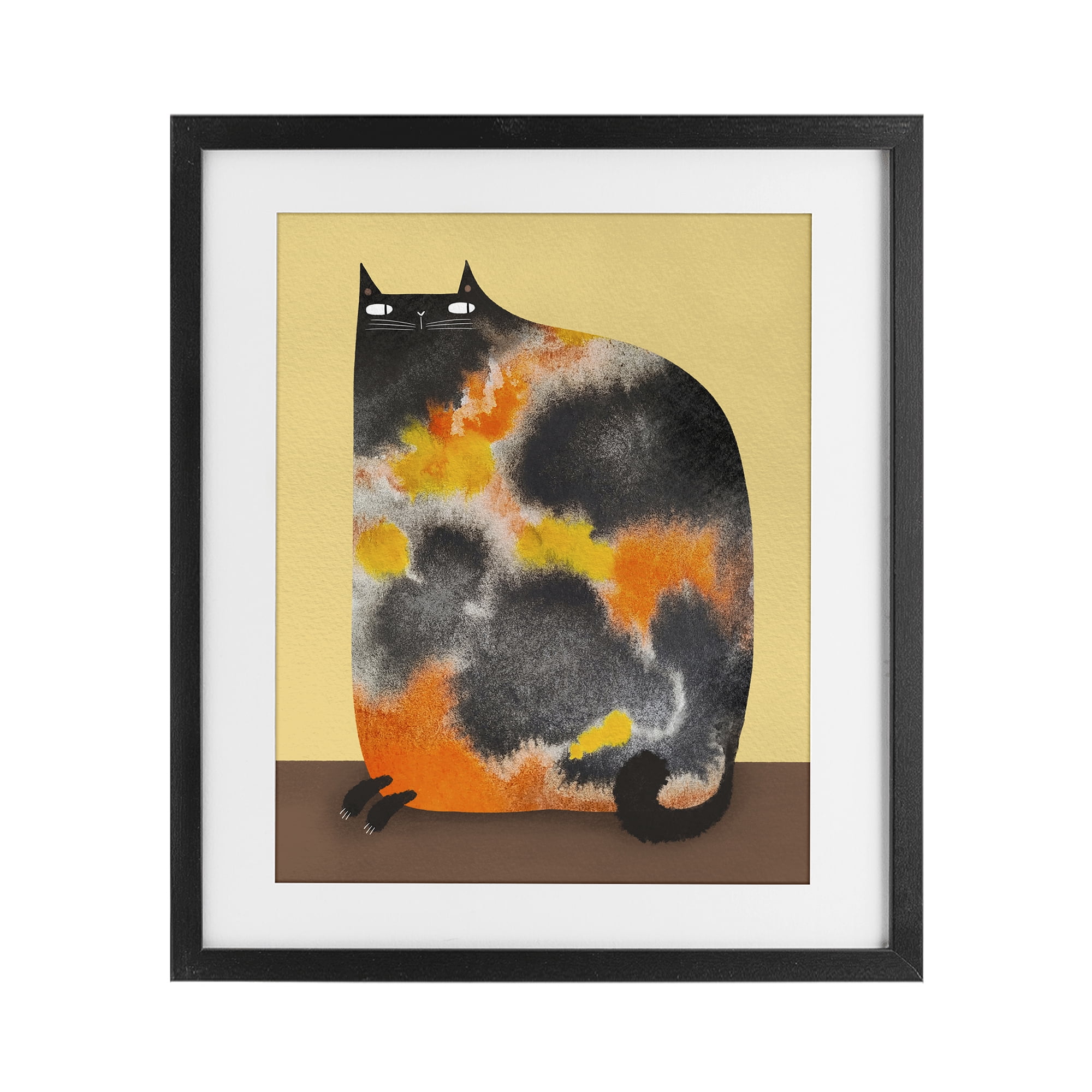 Stupell Industries Diluted Calico Cat Black Framed Print Under Glass, design by Gabriela Avila