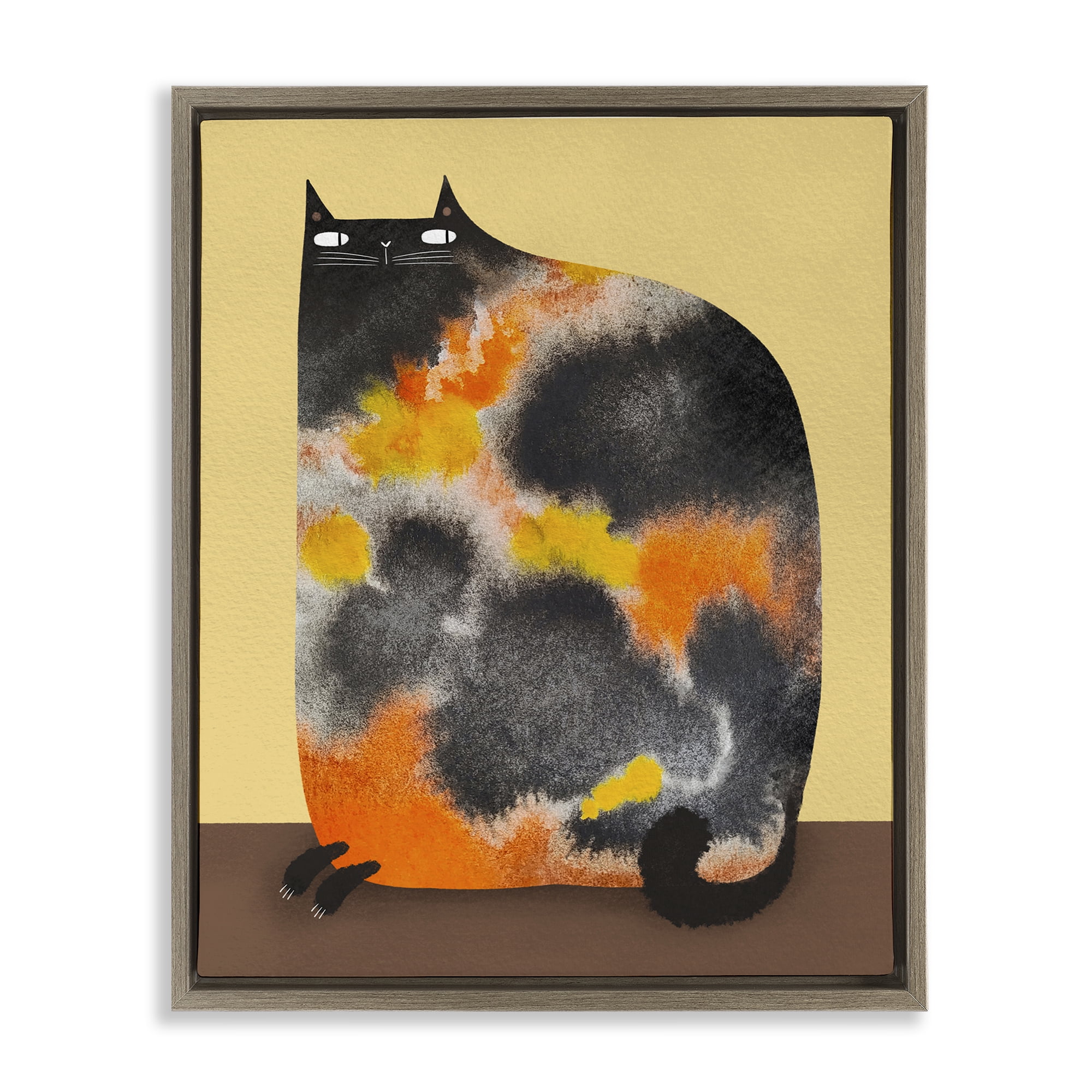 Stupell Industries Diluted Calico Cat Brown Framed Floater Canvas Wall Art, design by Gabriela Avila