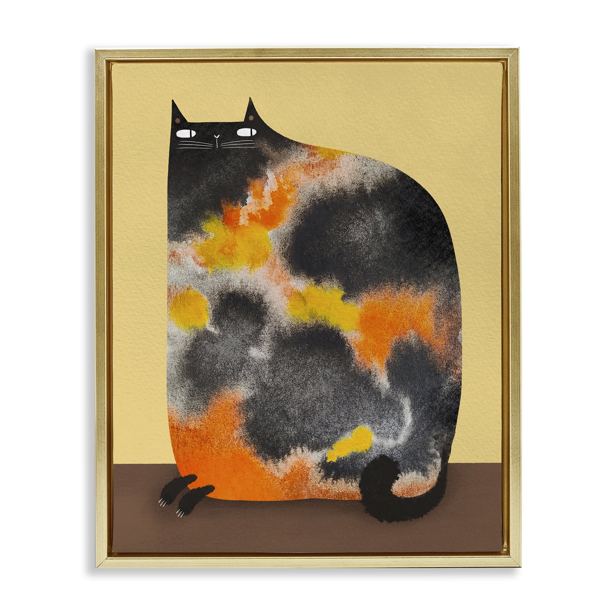 Stupell Industries Diluted Calico Cat Gold Framed Floater Canvas Wall Art, design by Gabriela Avila