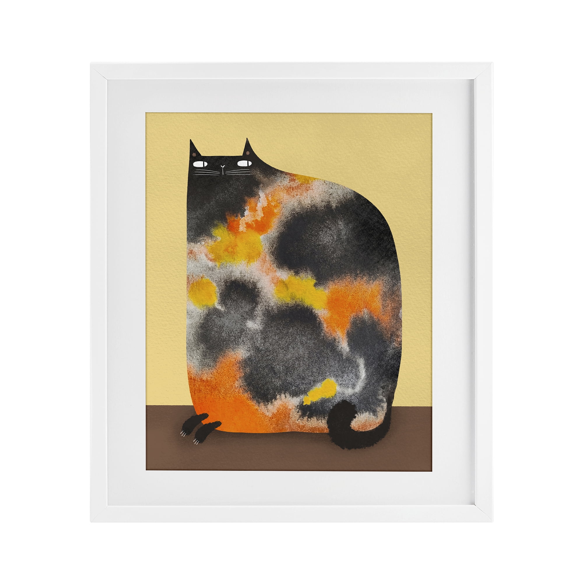 Stupell Industries Diluted Calico Cat White Framed Print Under Glass, design by Gabriela Avila