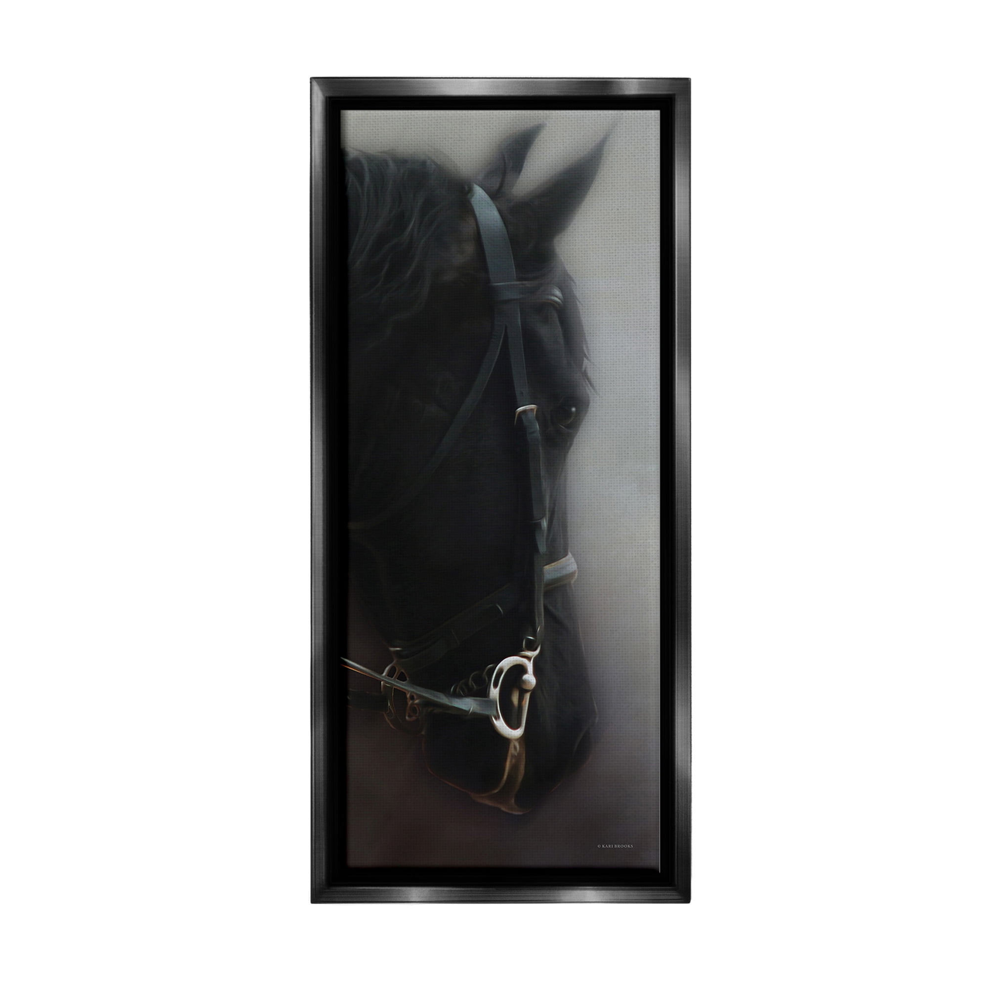 Stupell Industries Dim Black Horse Portrait Animals & Insects Painting Black Floater Framed Canvas Art Print Wall Art, 14 x 31