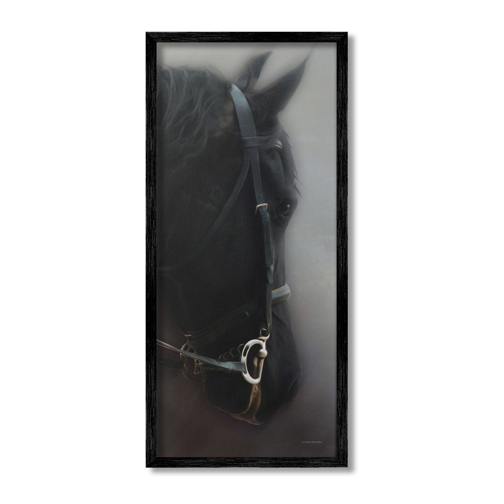 Stupell Industries Dim Black Horse Portrait Animals & Insects Painting Black Framed Art Print Wall Art, 10 x 24