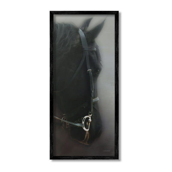 Stupell Industries Dim Black Horse Portrait Animals & Insects Painting Black Framed Art Print Wall Art, 10 x 24