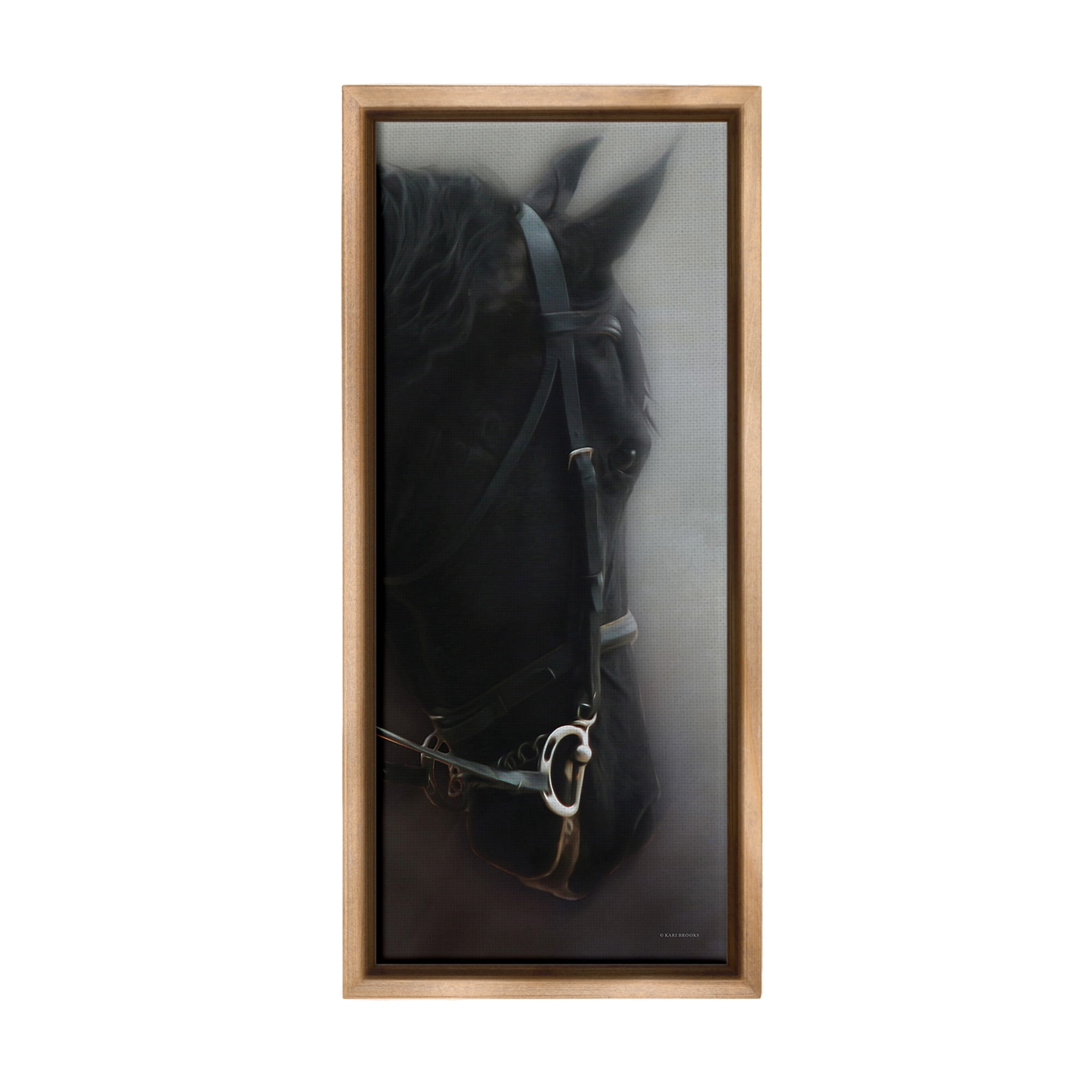 Stupell Industries Dim Black Horse Portrait Animals & Insects Painting Brown Floater Framed Canvas Art Print Wall Art, 11 x 25