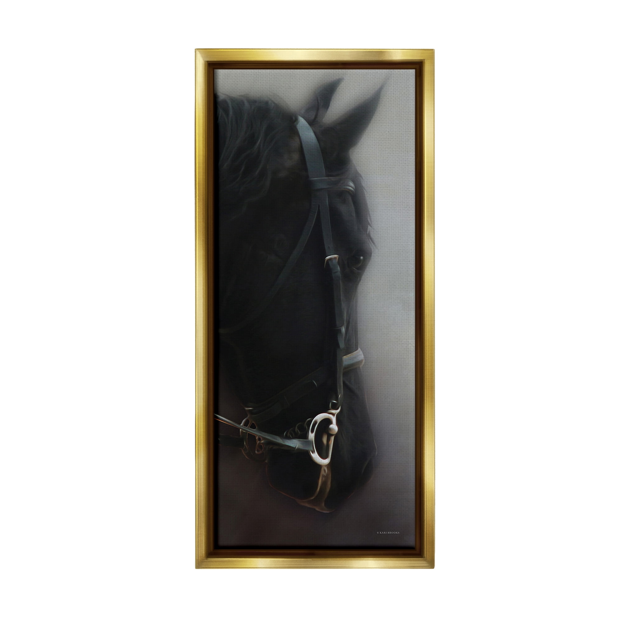 Stupell Industries Dim Black Horse Portrait Animals & Insects Painting Gold Floater Framed Canvas Art Print Wall Art, 14 x 31