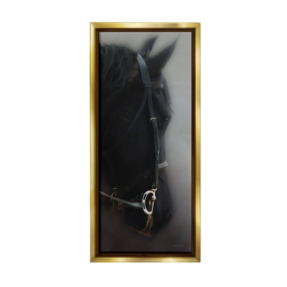 Stupell Industries Dim Black Horse Portrait Animals & Insects Painting Gold Floater Framed Canvas Art Print Wall Art, 14 x 31