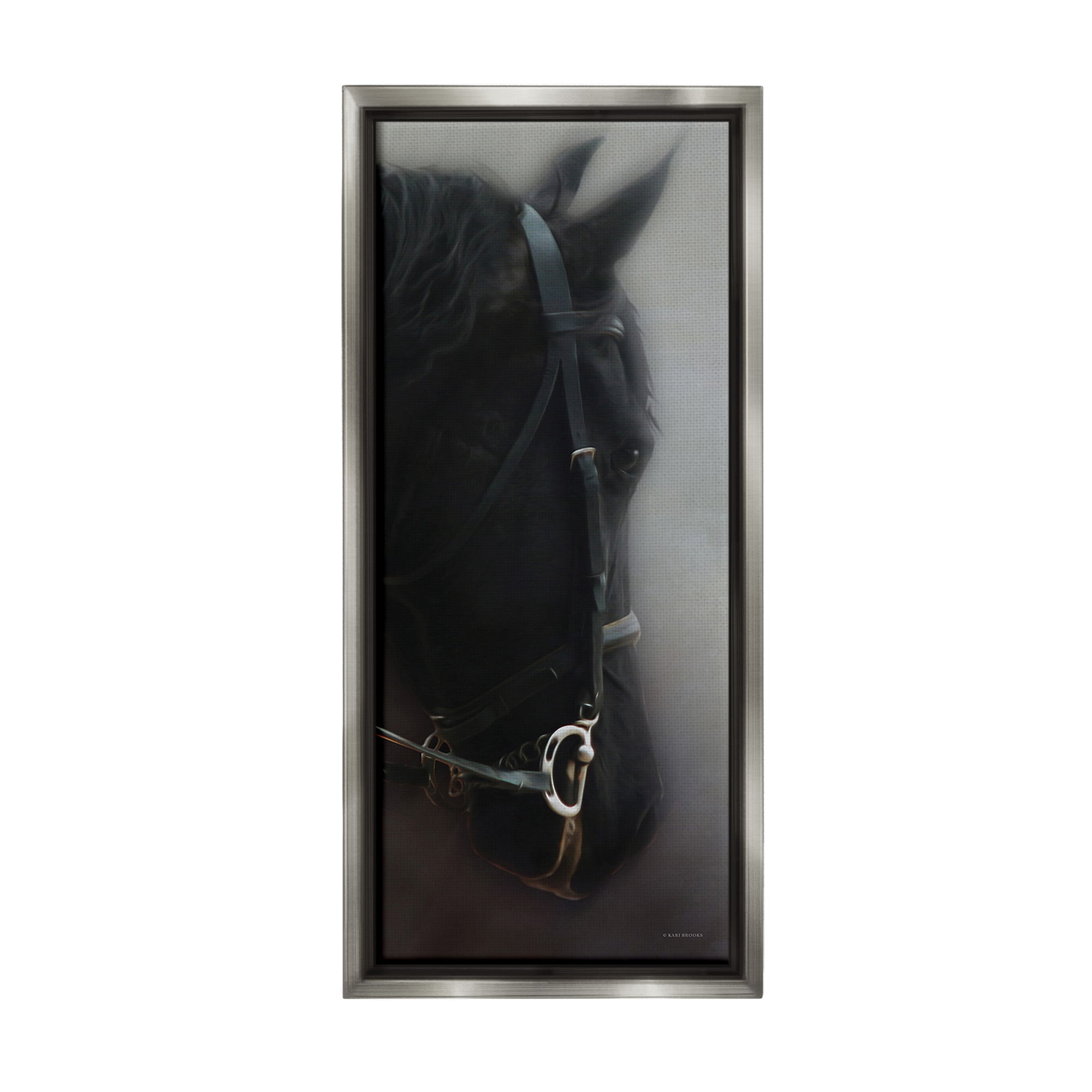 Stupell Industries Dim Black Horse Portrait Animals & Insects Painting Gray Floater Framed Canvas Art Print Wall Art, 11 x 25