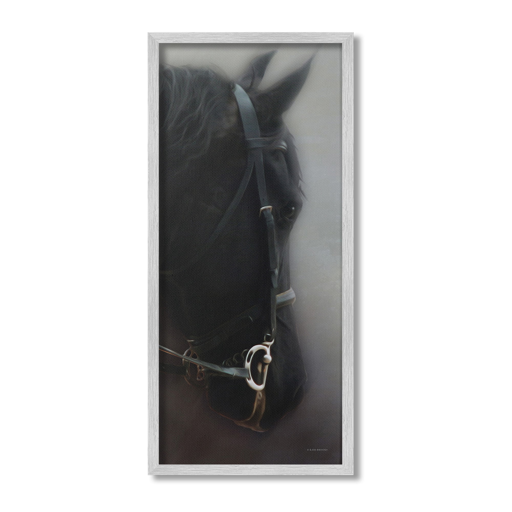 Stupell Industries Dim Black Horse Portrait Animals & Insects Painting Gray Framed Art Print Wall Art, 10 x 24