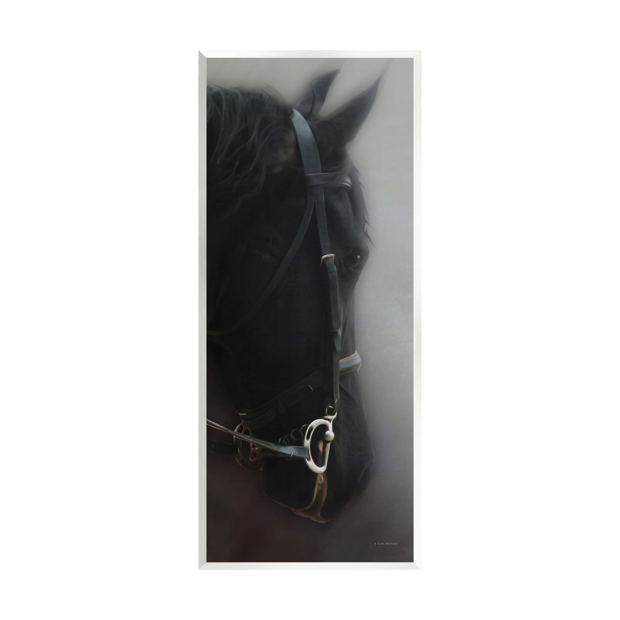 Stupell Industries Dim Black Horse Portrait Animals & Insects Painting Unframed Art Print Wall Art, 7 x 17