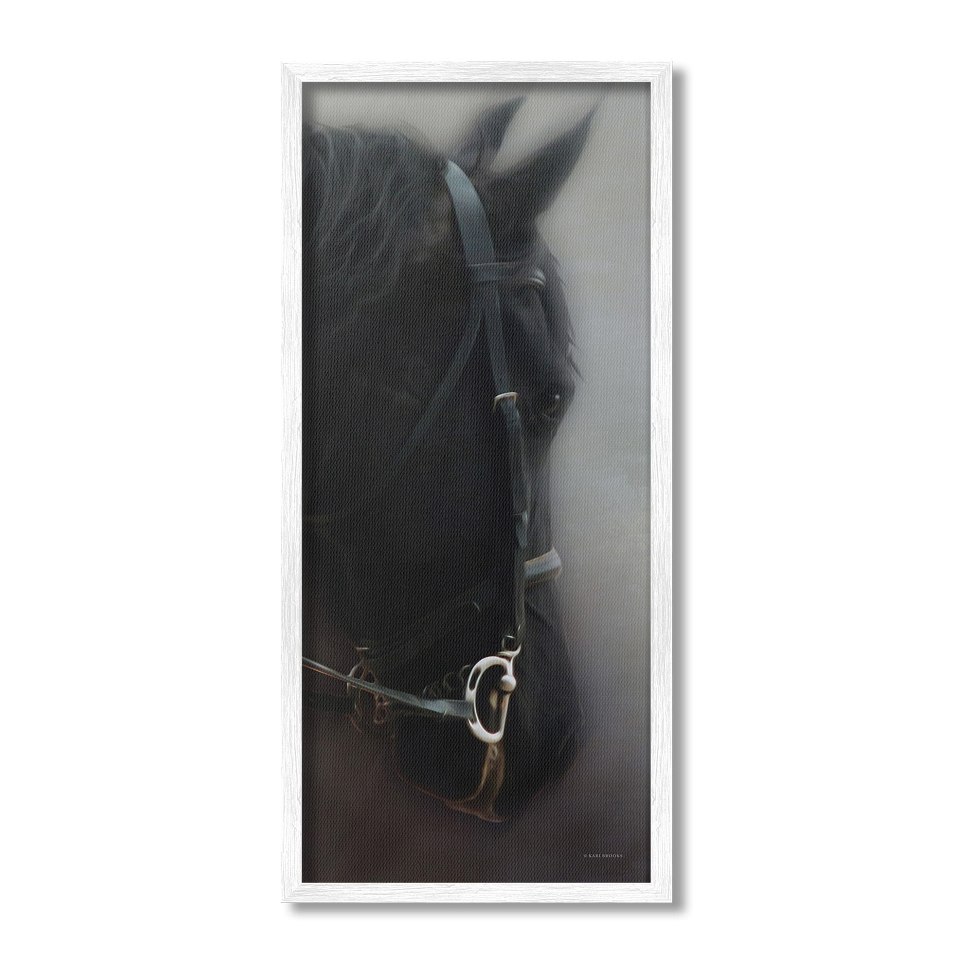 Stupell Industries Dim Black Horse Portrait Animals & Insects Painting White Framed Art Print Wall Art, 13 x 30