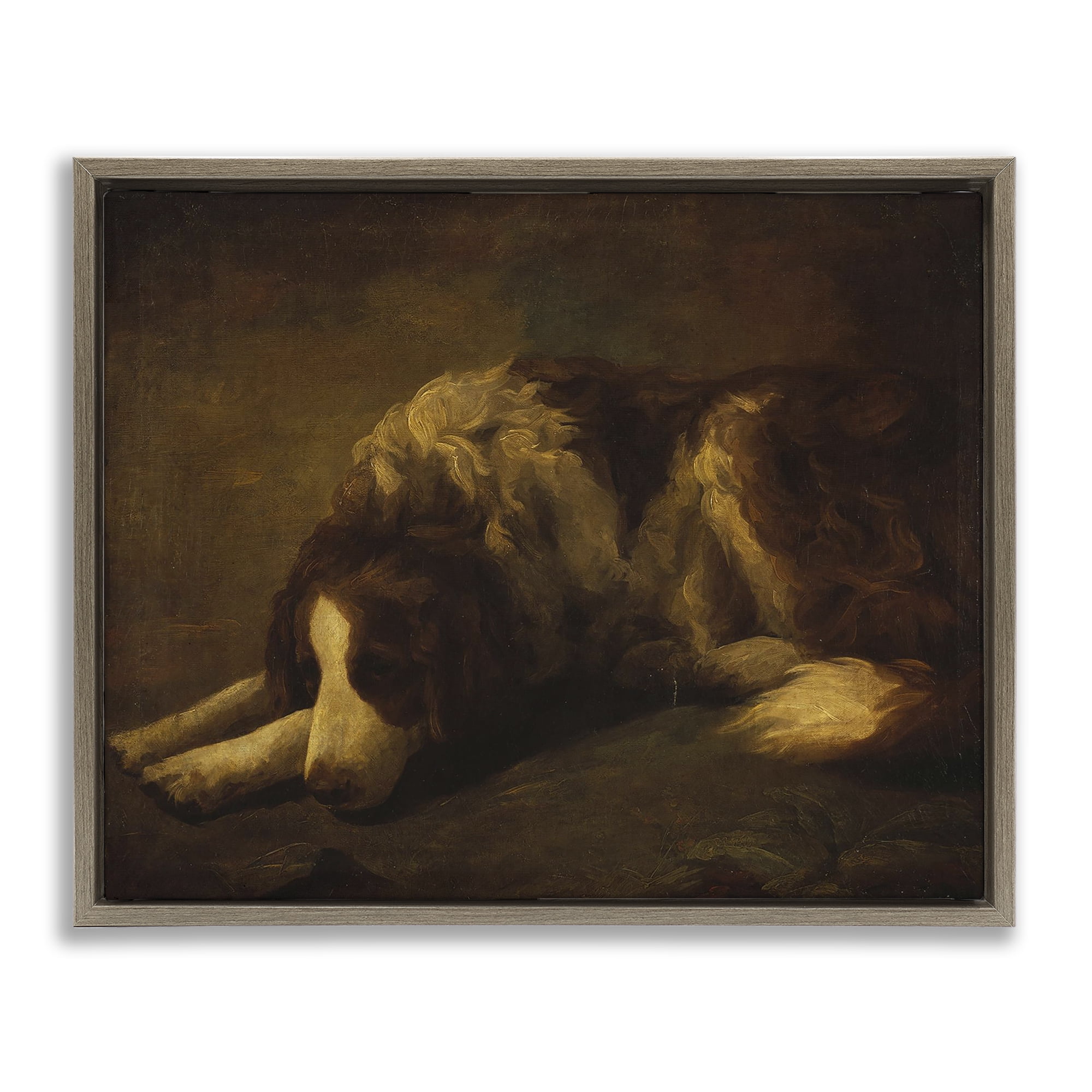 Stupell Industries Dim Lighted Classic Dog Brown Framed Floater Canvas Wall Art, design by Lil' Rue