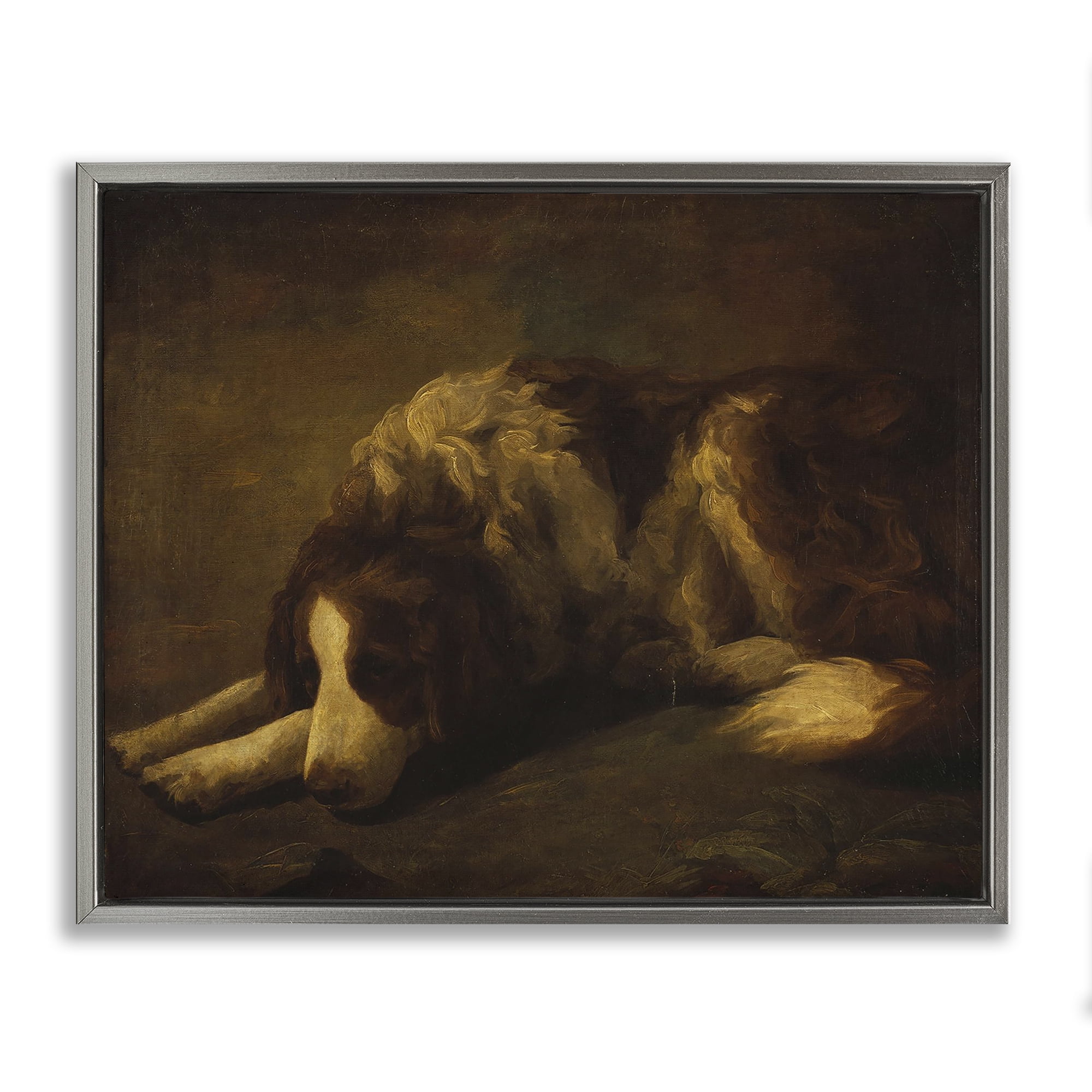 Stupell Industries Dim Lighted Classic Dog Gray Framed Floater Canvas Wall Art, design by Lil' Rue