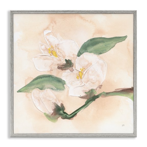 Stupell Industries Dimensional Magnolia Blooms Gray Framed Giclee Art design by Chris Paschke, 17 x 17
