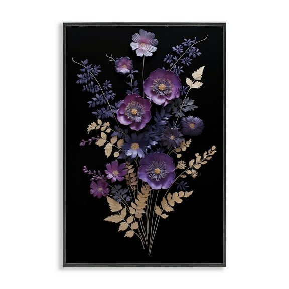 Stupell Industries Dimensional Purple Flowers Floral Painting Black Framed Art Print Wall Art, 12 x 18