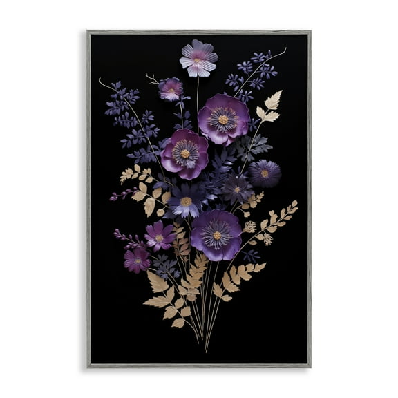 Stupell Industries Dimensional Purple Flowers Floral Painting Gray Framed Art Print Wall Art, 12 x 18