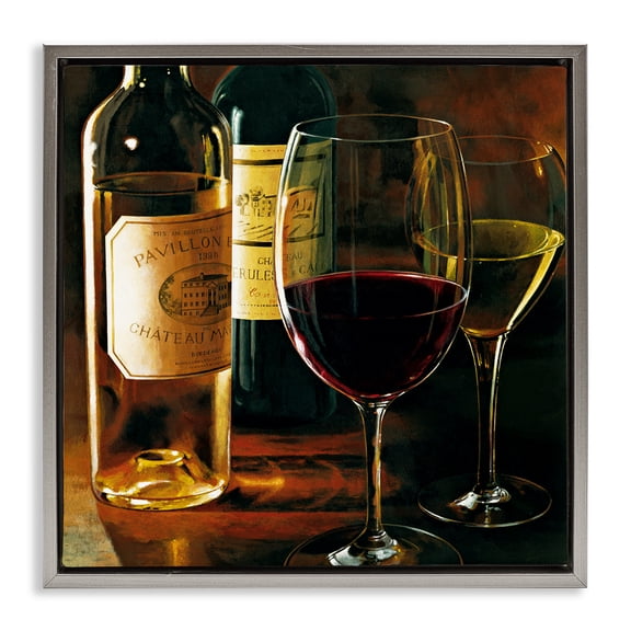 Stupell Industries Dimly Lit Wine Still Life Food & Beverage Painting Gray Floater Framed Canvas Art Print Wall Art, 18 x 18