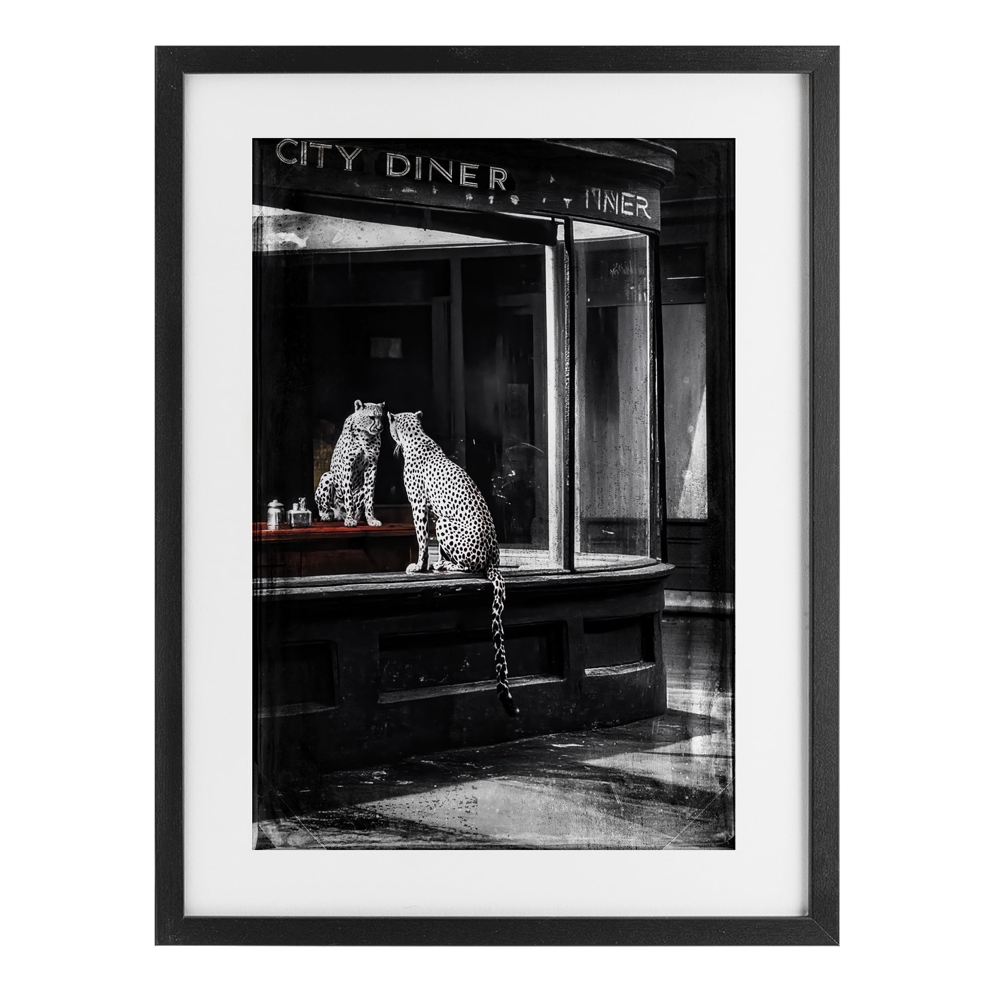 Stupell Industries Diner Noir Leopard Reflection Black Framed Print Under Glass, design by Annabelle Hall