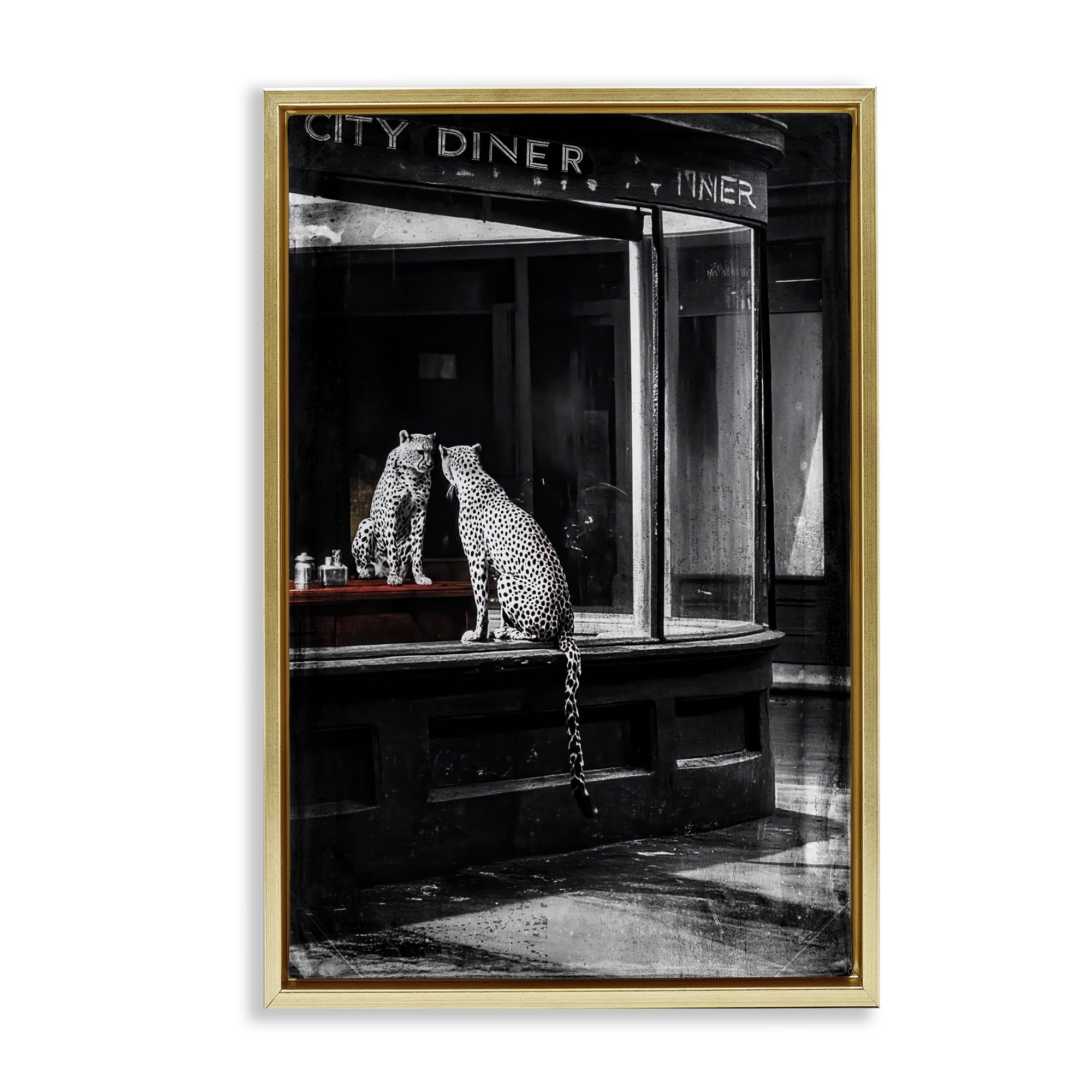 Stupell Industries Diner Noir Leopard Reflection Gold Framed Floater Canvas Wall Art, design by Annabelle Hall