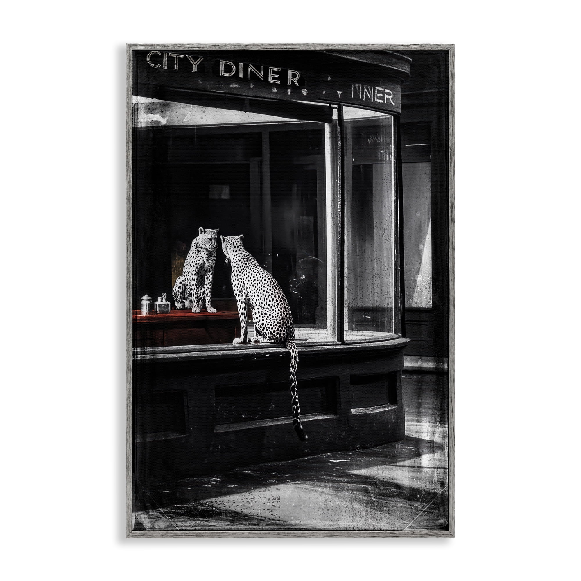 Stupell Industries Diner Noir Leopard Reflection Gray Framed Giclee Art, design by Annabelle Hall