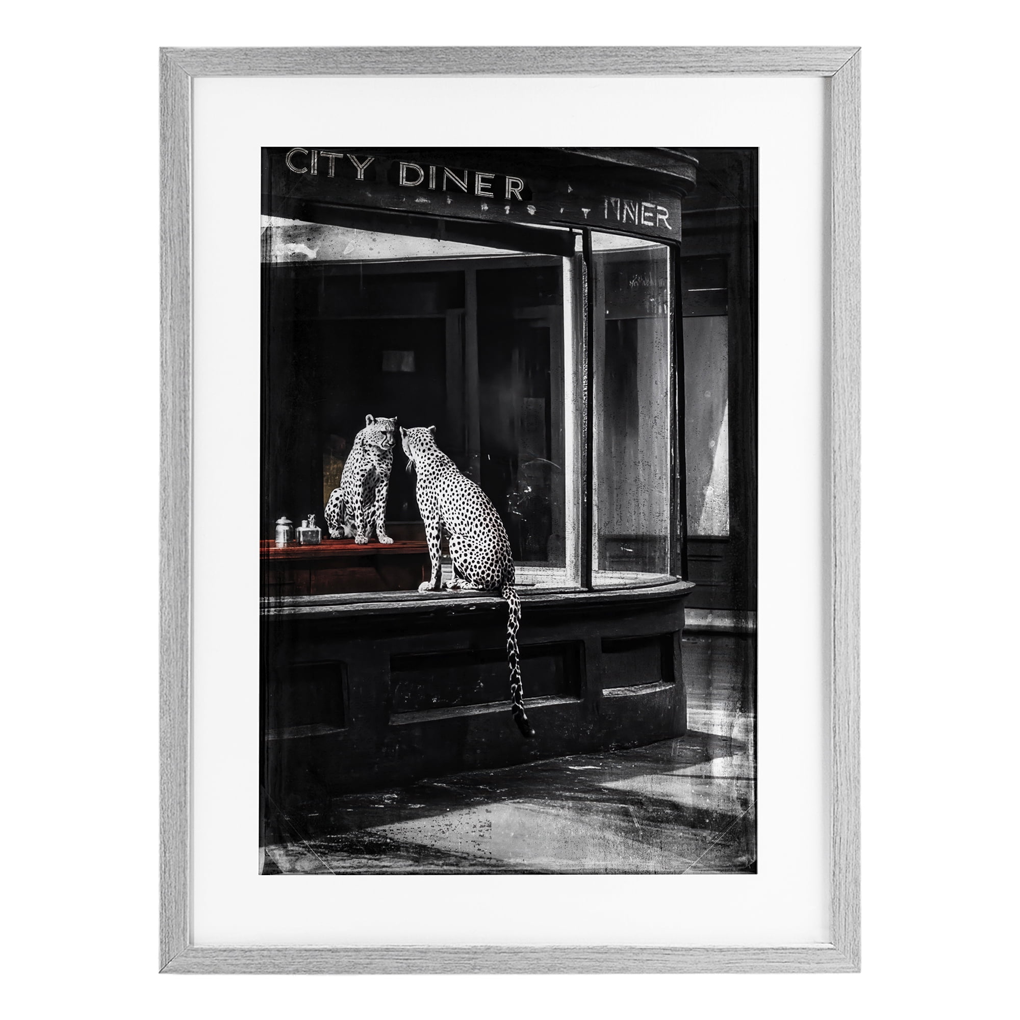 Stupell Industries Diner Noir Leopard Reflection Gray Framed Print Under Glass, design by Annabelle Hall