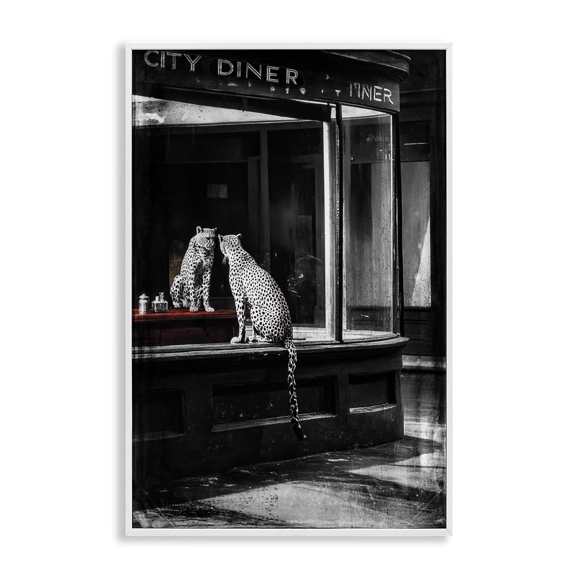 Stupell Industries Diner Noir Leopard Reflection White Framed Giclee Art, design by Annabelle Hall