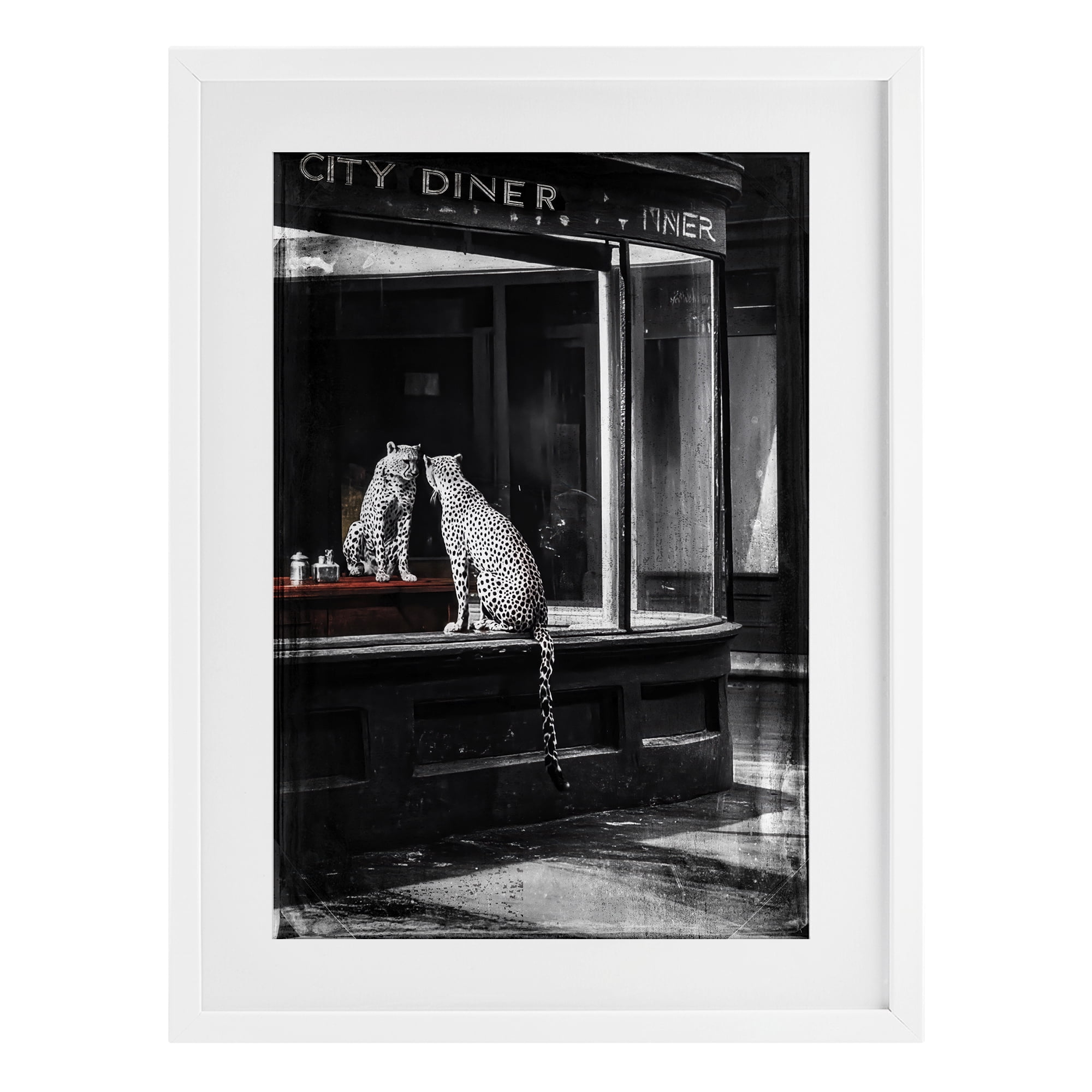 Stupell Industries Diner Noir Leopard Reflection White Framed Print Under Glass, design by Annabelle Hall