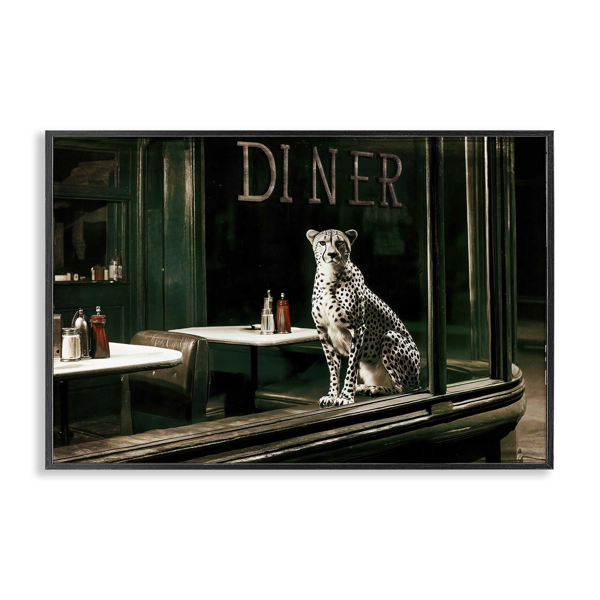 Stupell Industries Diner Sentry Leopard Black Framed Giclee Art, design by Annabelle Hall