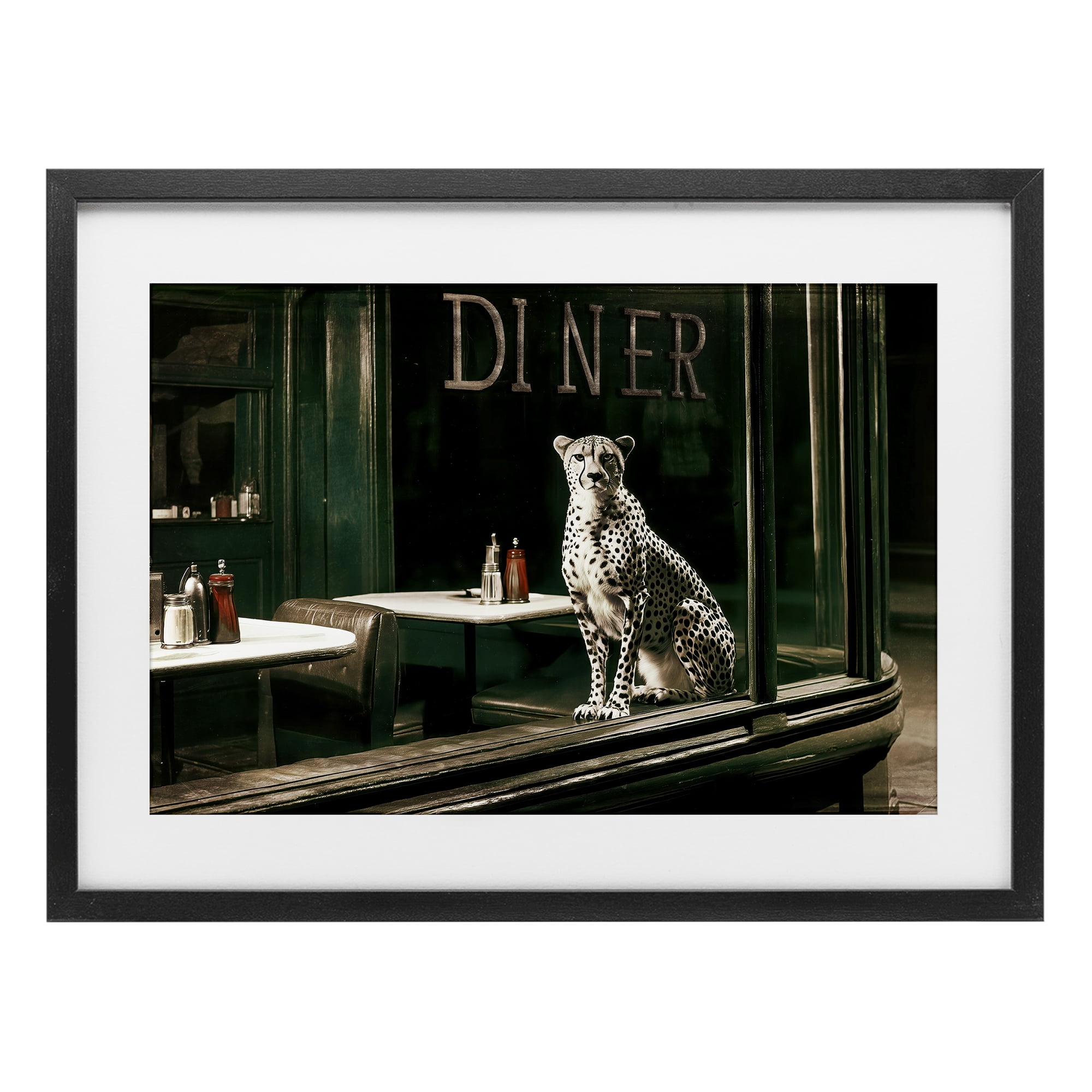Stupell Industries Diner Sentry Leopard Black Framed Print Under Glass, design by Annabelle Hall