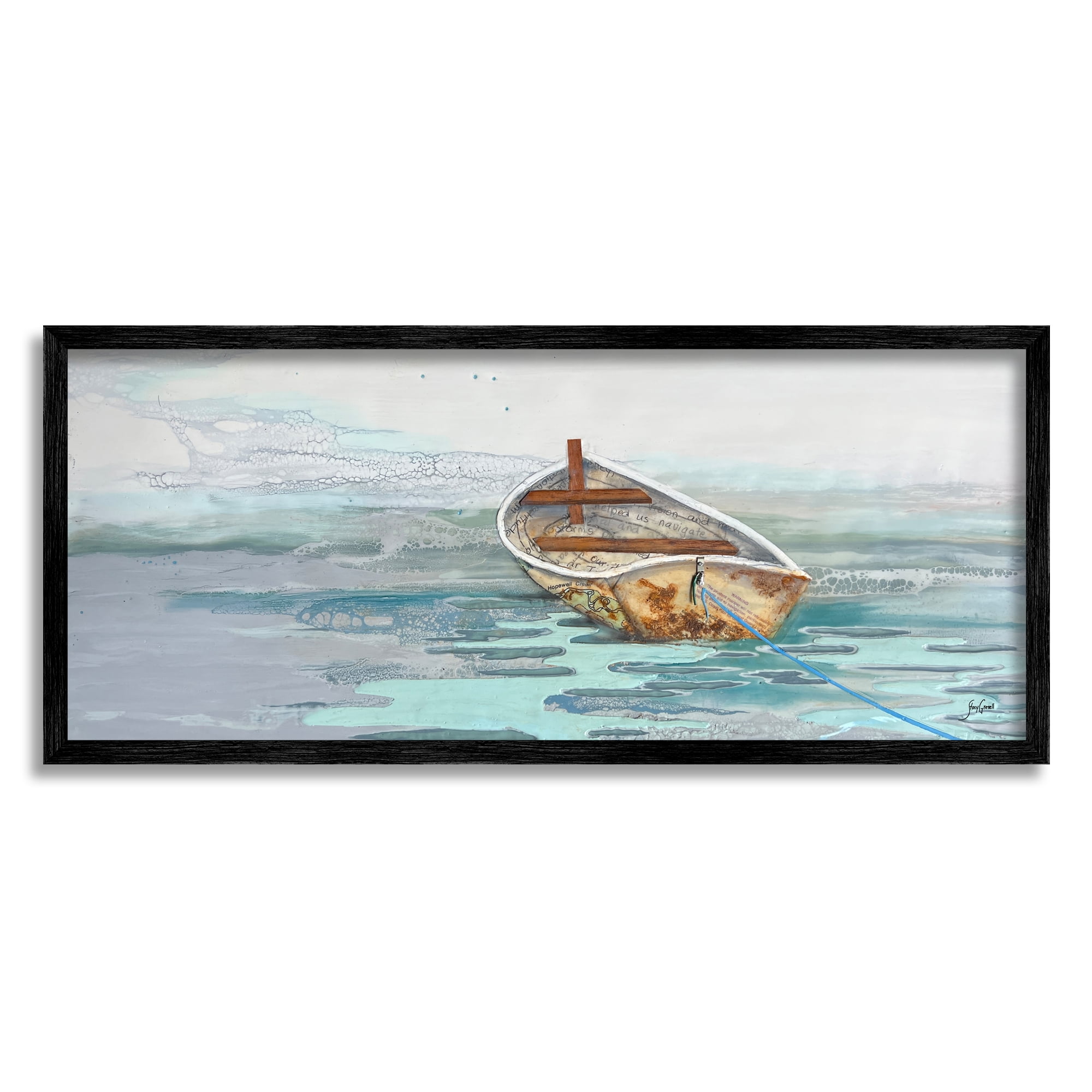 Stupell Industries Dinghy Boat Painting Transportation Painting Black Framed Art Print Wall Art, 30 x 13