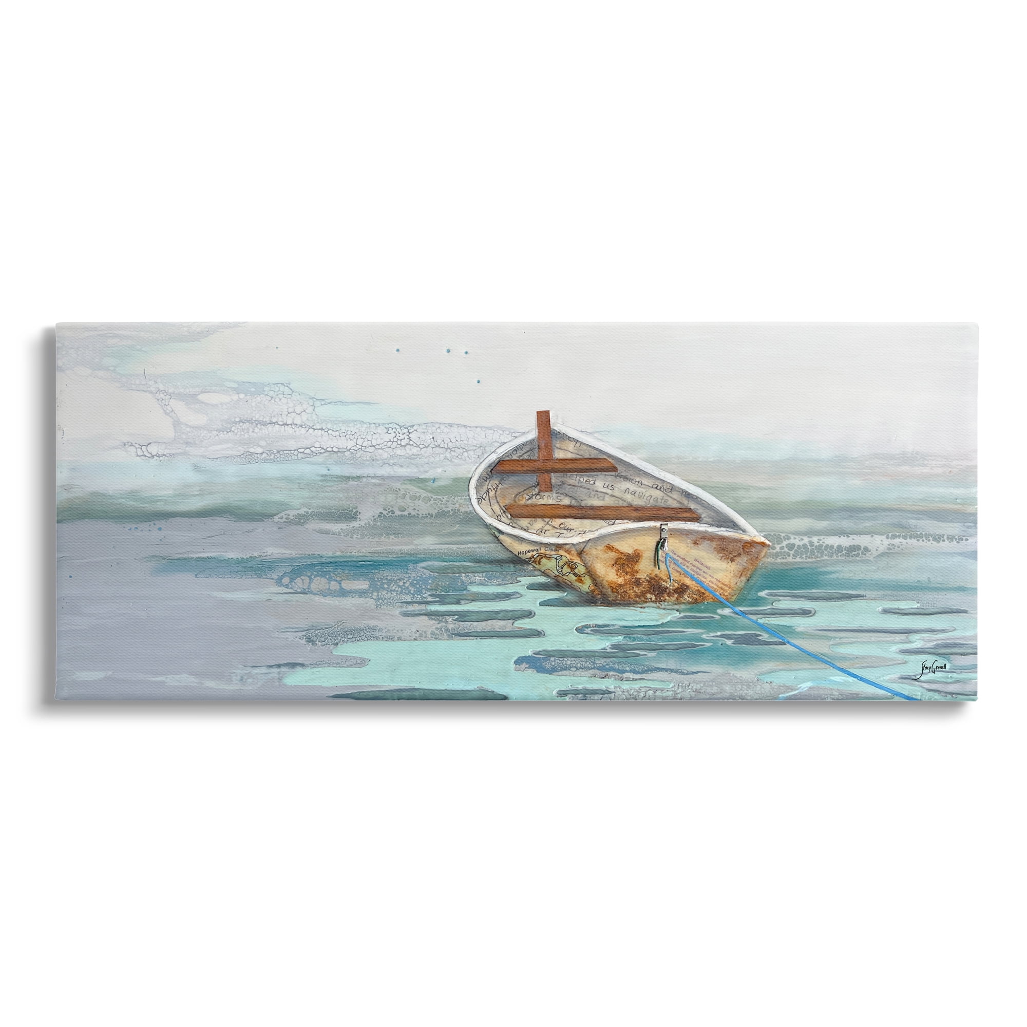 Stupell Industries Dinghy Boat Painting Transportation Painting Gallery Wrapped Canvas Print Wall Art, 40 x 17