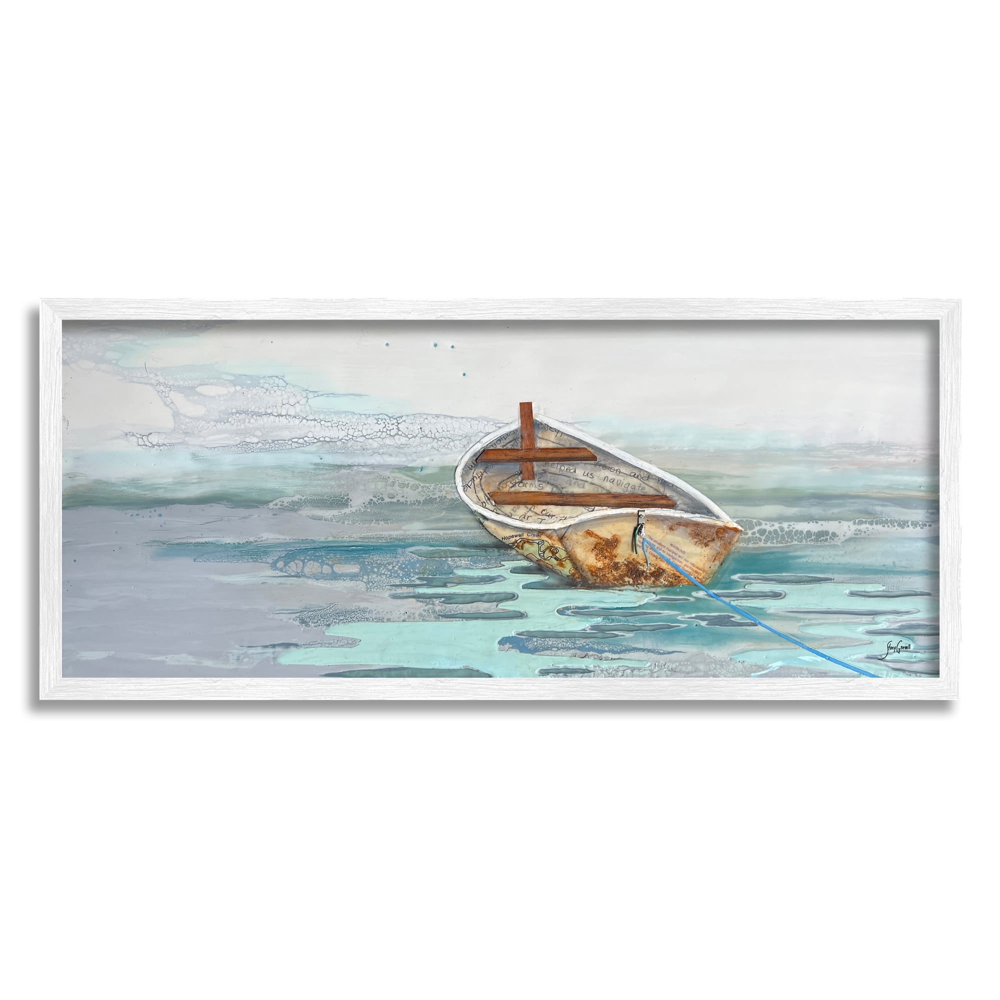 Stupell Industries Dinghy Boat Painting Transportation Painting White Framed Art Print Wall Art, 24 x 10