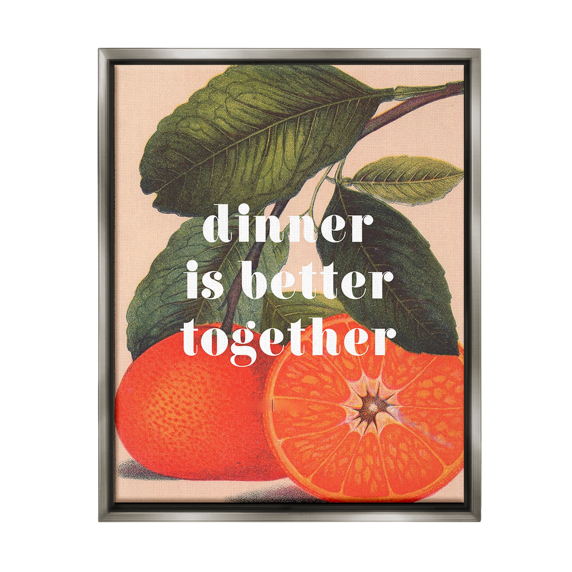 Stupell Industries Dinner Better Together Food & Beverage Painting Gray Floater Framed Canvas Art Print Wall Art, 17 x 21