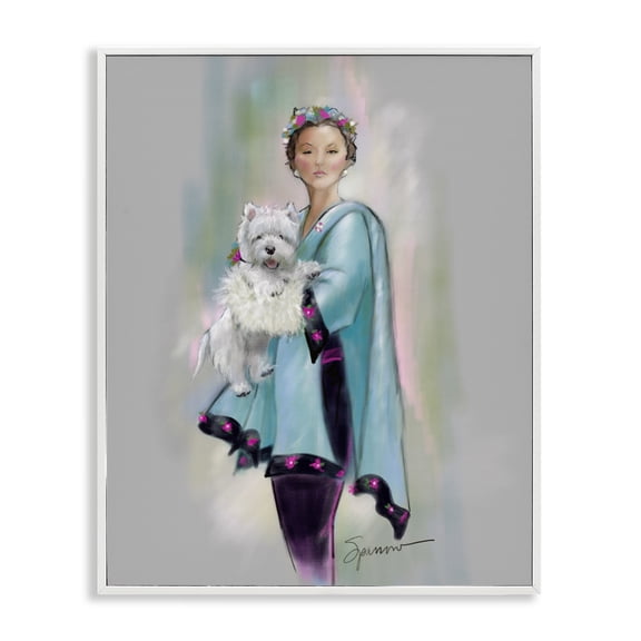 Stupell Industries Dinner Party Woman & Dog White Framed Giclee Art, design by Mary Sparrow