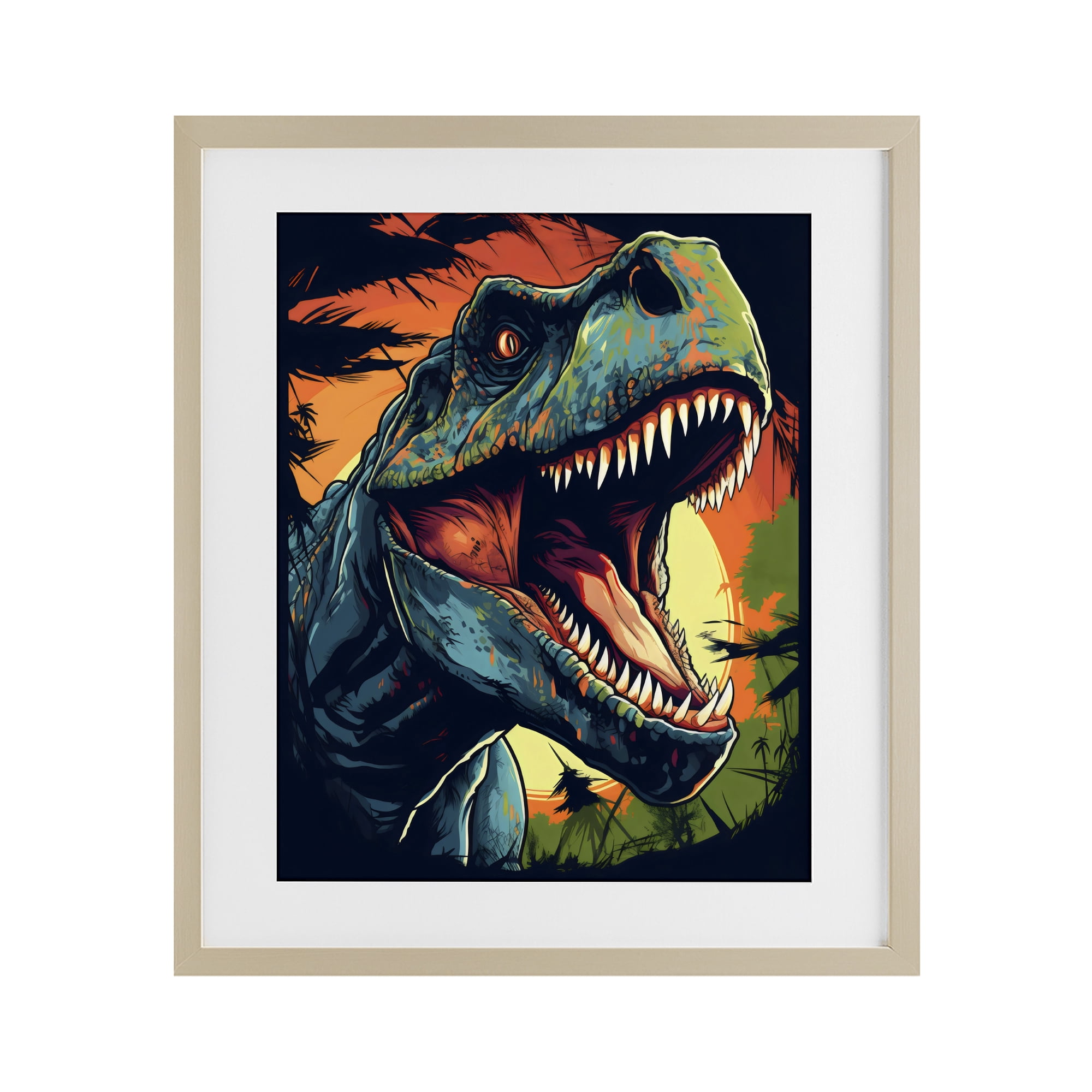 Stupell Industries Dino Roar at Sunset Birch Framed Print Under Glass, design by Creative Studio