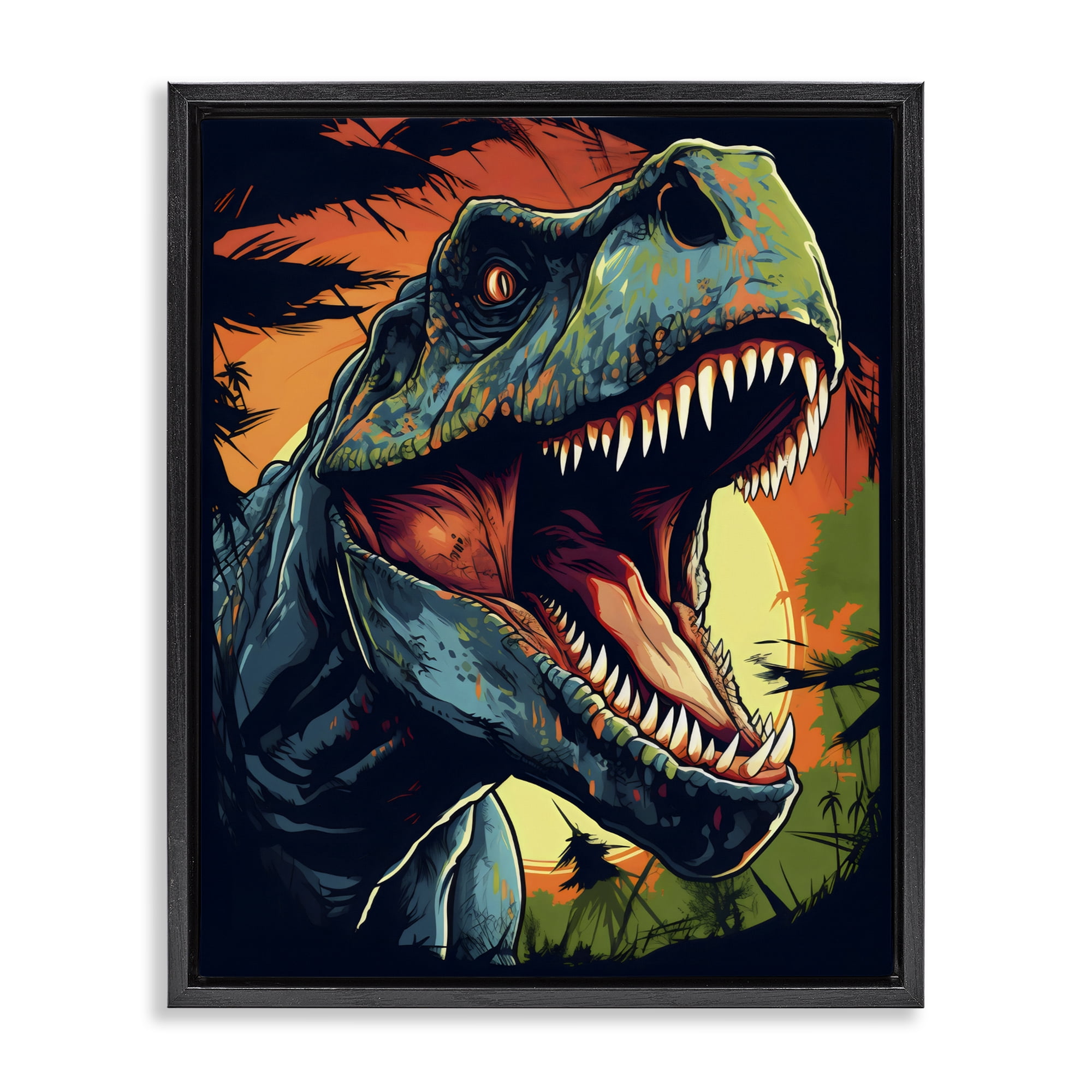 Stupell Industries Dino Roar at Sunset Black Framed Floater Canvas Wall Art, design by Creative Studio