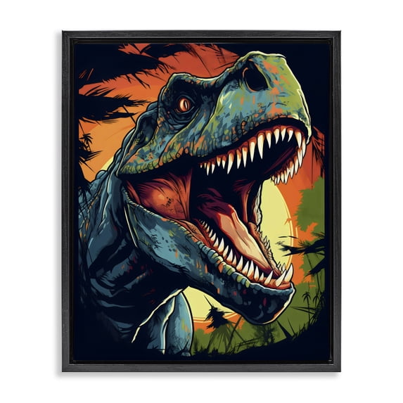 Stupell Industries Contemporary Dino Roar at Sunset Black Floating Frame Canvas Art, 17 x 21, by Creative Studio