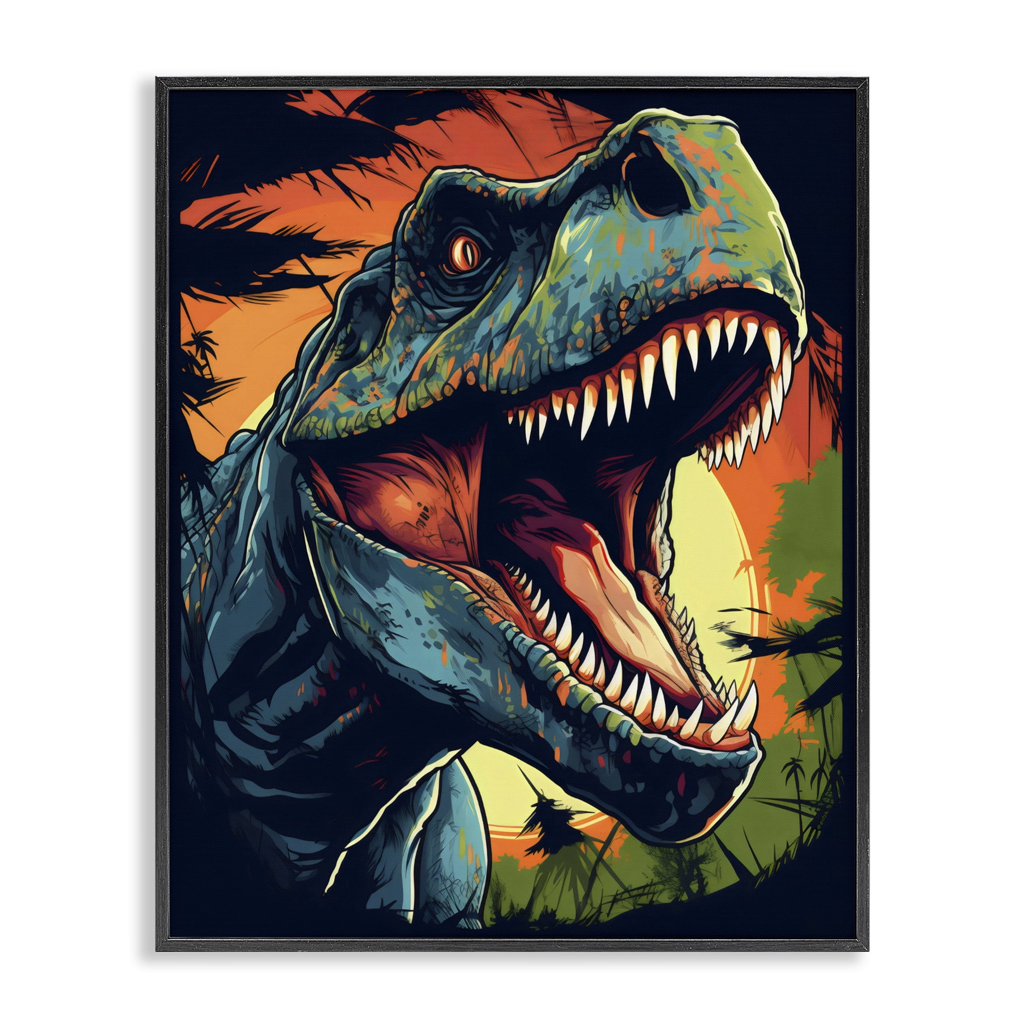 Stupell Industries Dino Roar at Sunset Black Framed Giclee Art, design by Creative Studio