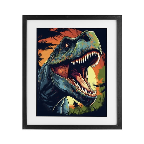 Stupell Industries Contemporary Dino Roar at Sunset Black Framed Print Under Glass, 13 x 16, by Creative Studio